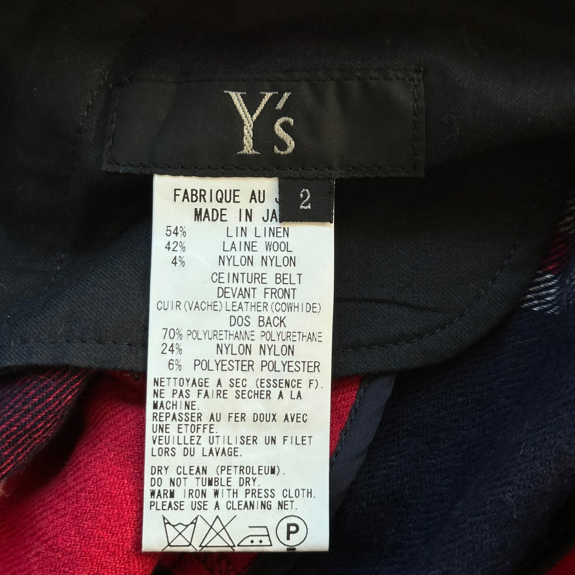 Y's(ワイズ) Leather Shoulder Check Linen Wool Overalls レザー ショルダー チェック リネン ウール オーバーオール YU-D09-139  2(M程度) レッド×ネイビー 男性着用可能サイズ