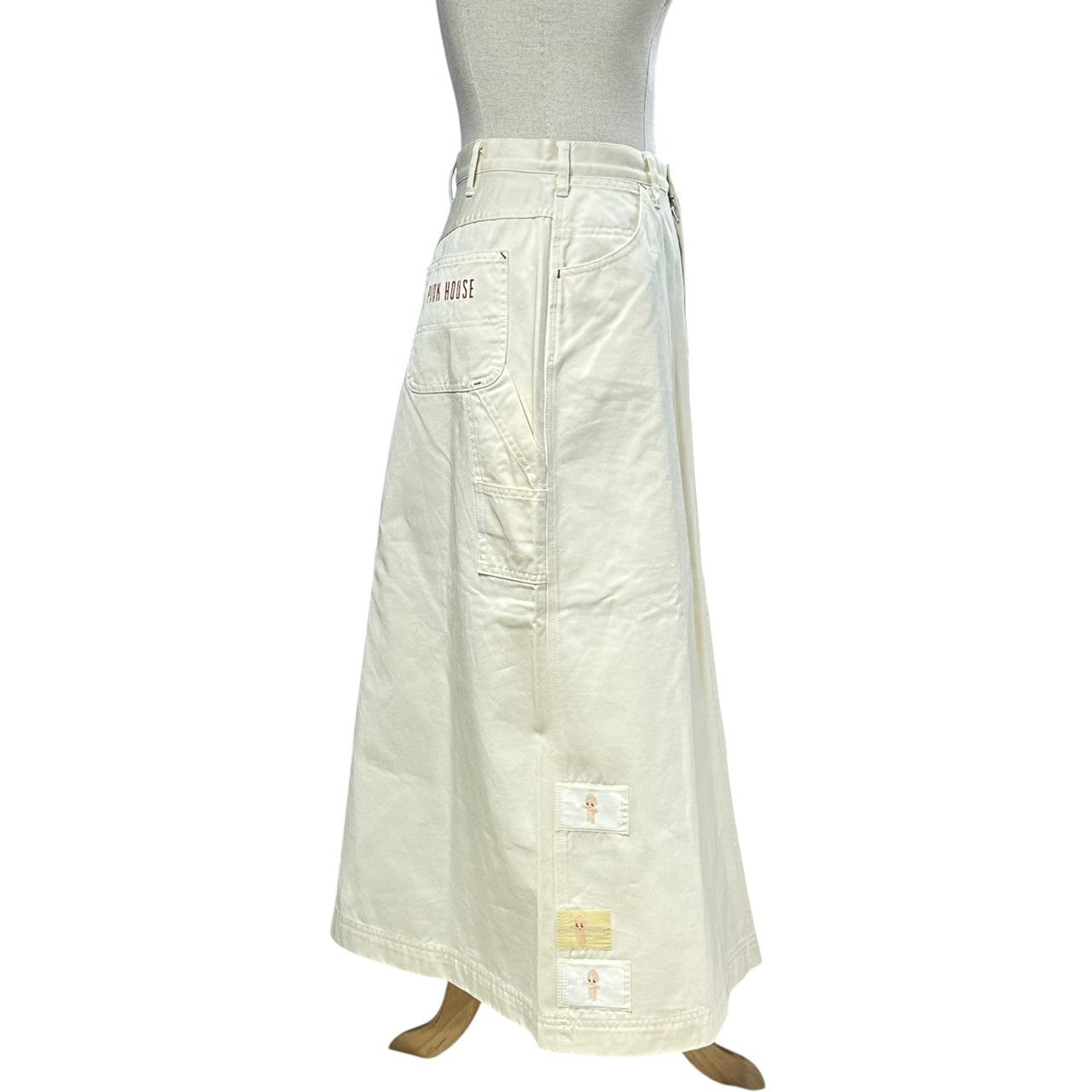 PINK HOUSE(ピンクハウス) 00's Kewpie Patchwork Cargo Pocket Long Skirt キューピー パッチワーク カーゴポケット ロング スカート 表記無(S程度) ホワイト ワッペン マキシ