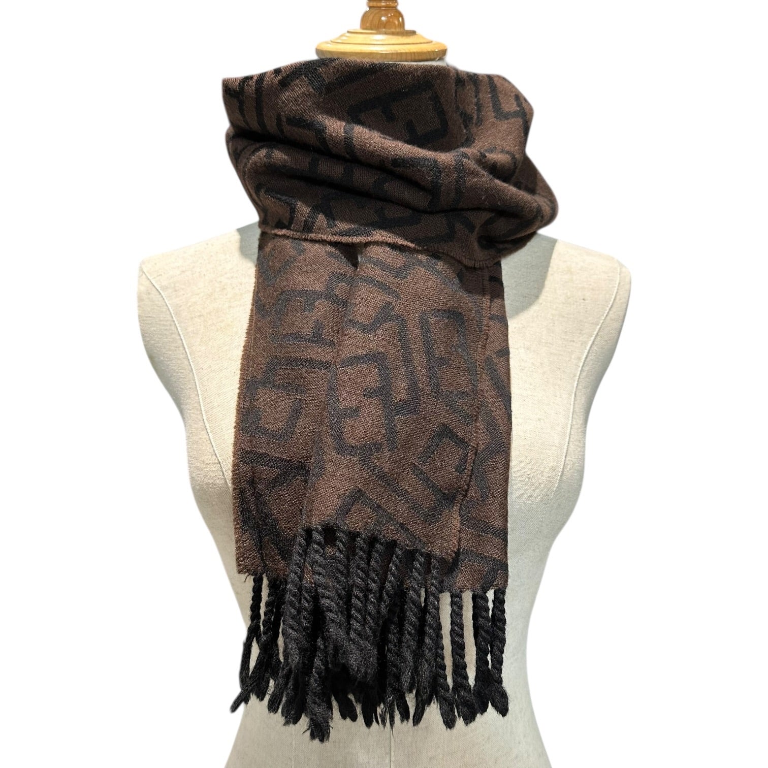 FENDI(フェンディ) Zucca-Print Wool Scarf ズッカ柄 ウール マフラー ブラウン×ブラック