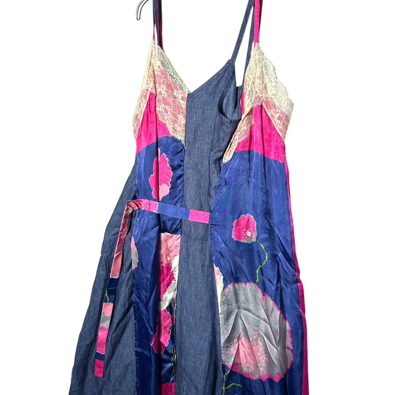 COMME des GARCONS JUNYA WATANABE(コムデギャルソンジュンヤワタナベ) 19SS Floral pattern layered denim camisole dress 花柄 レイヤード デニム キャミソール ワンピース JC-O053 S ネイビー×ピンク×インディゴ AD2018