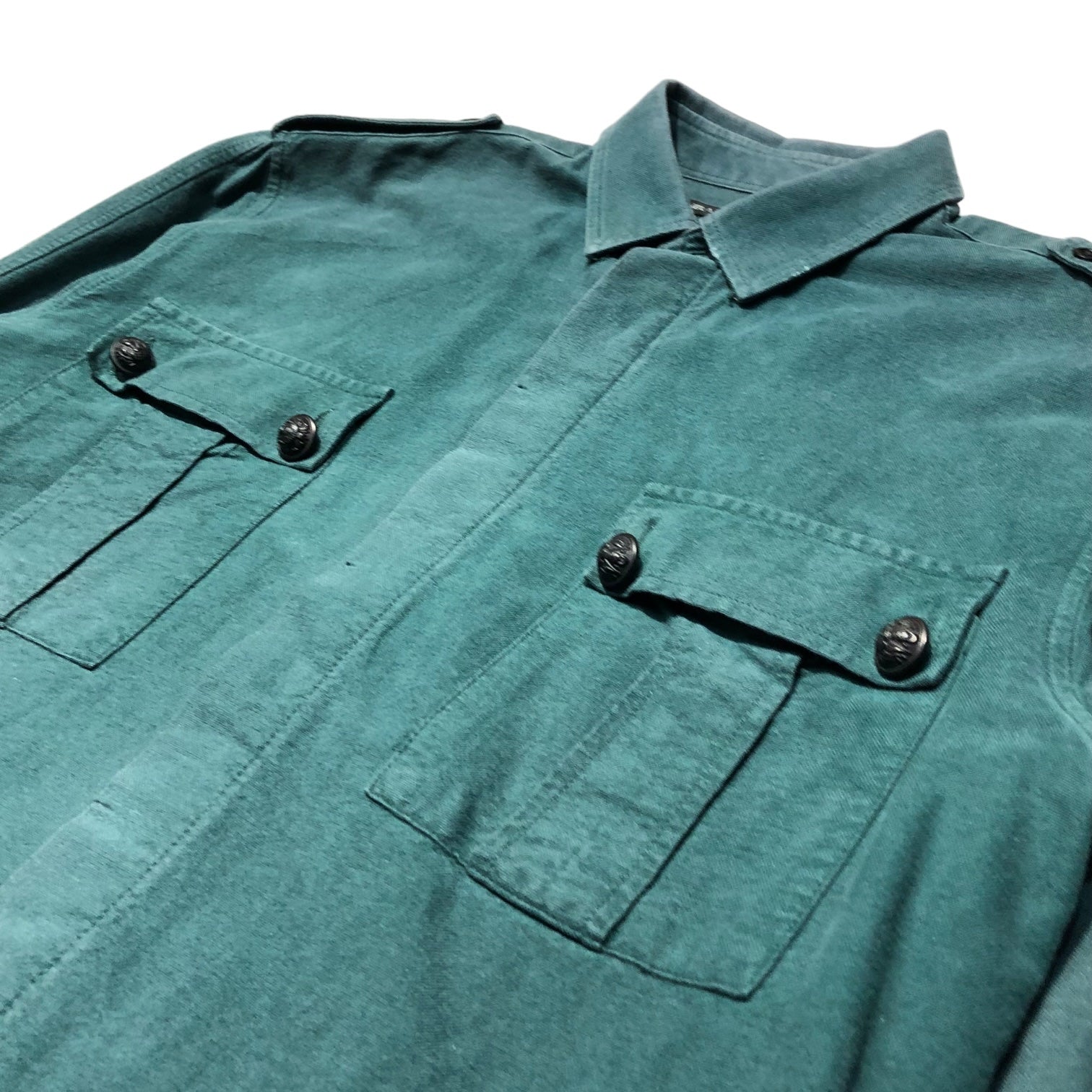 BALMAIN(バルマン) 00's epaulette cotton shirt エポレット ミリタリー コットン 比翼 長袖 シャツ 14 1/2 37(S程度) グリーン フランス製
