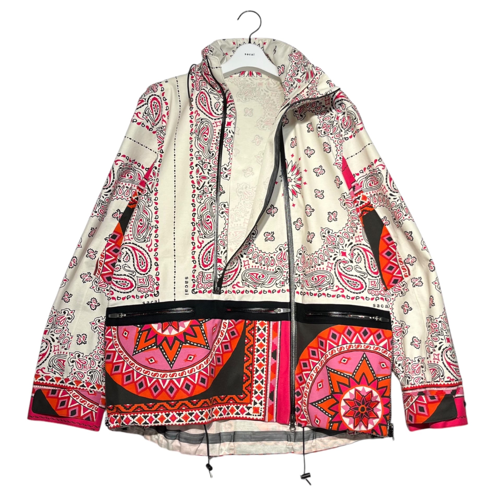 sacai(サカイ) 22SS Bandana Print Paisley Mountain Hood Jacket バンダナプリント ペイズリー マウンテン フード ジャケット ブルゾン 22-02686M 2(M) ホワイト×ピンク