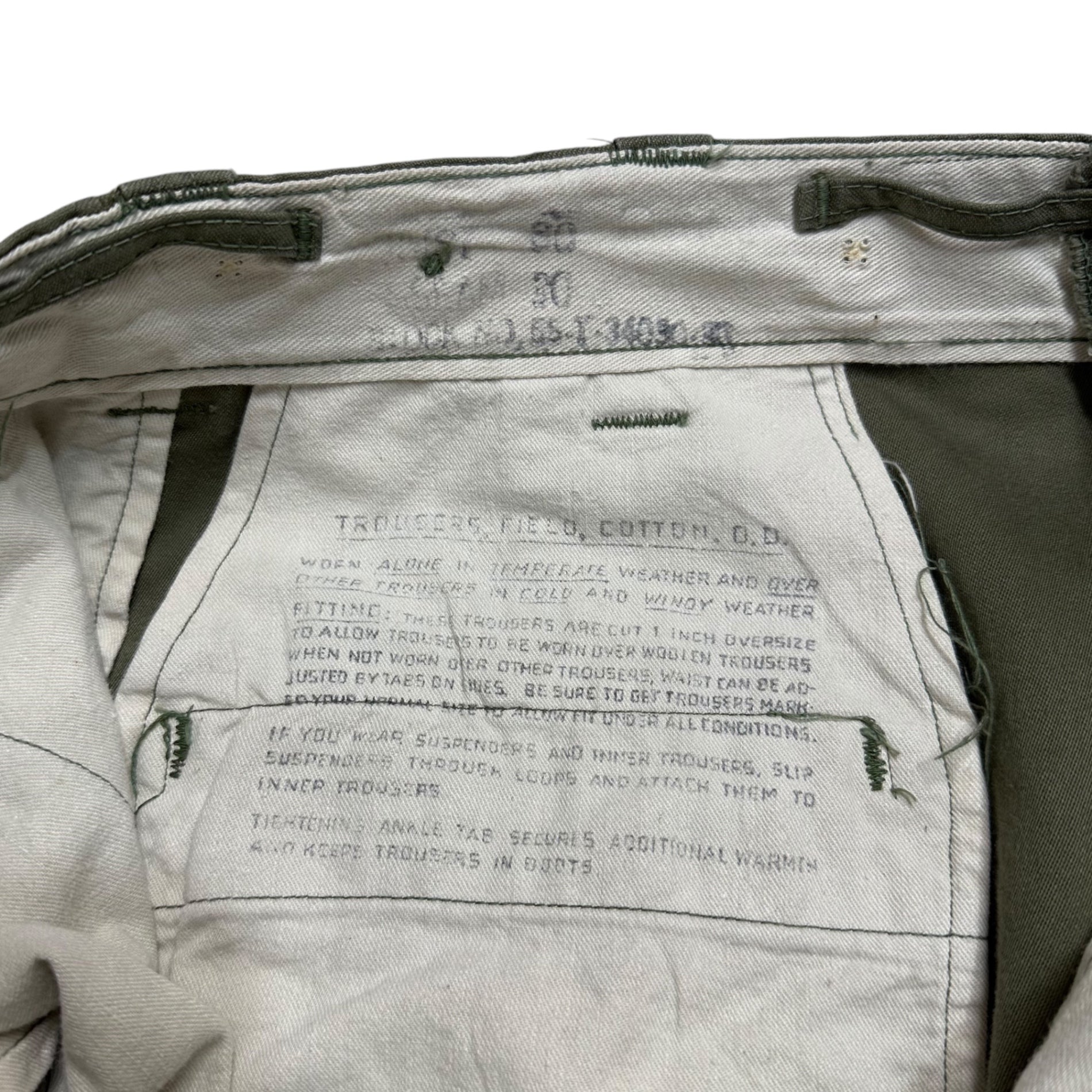 US ARMY(アメリカ軍) 40’s M-43 TROUSERS, FIELD, COTTON, O. D. ミリタリー フィールド パンツ 55-T-34030-30 30/30 オリーブ 40年代～ ヴィンテージ 古着 ベイカー