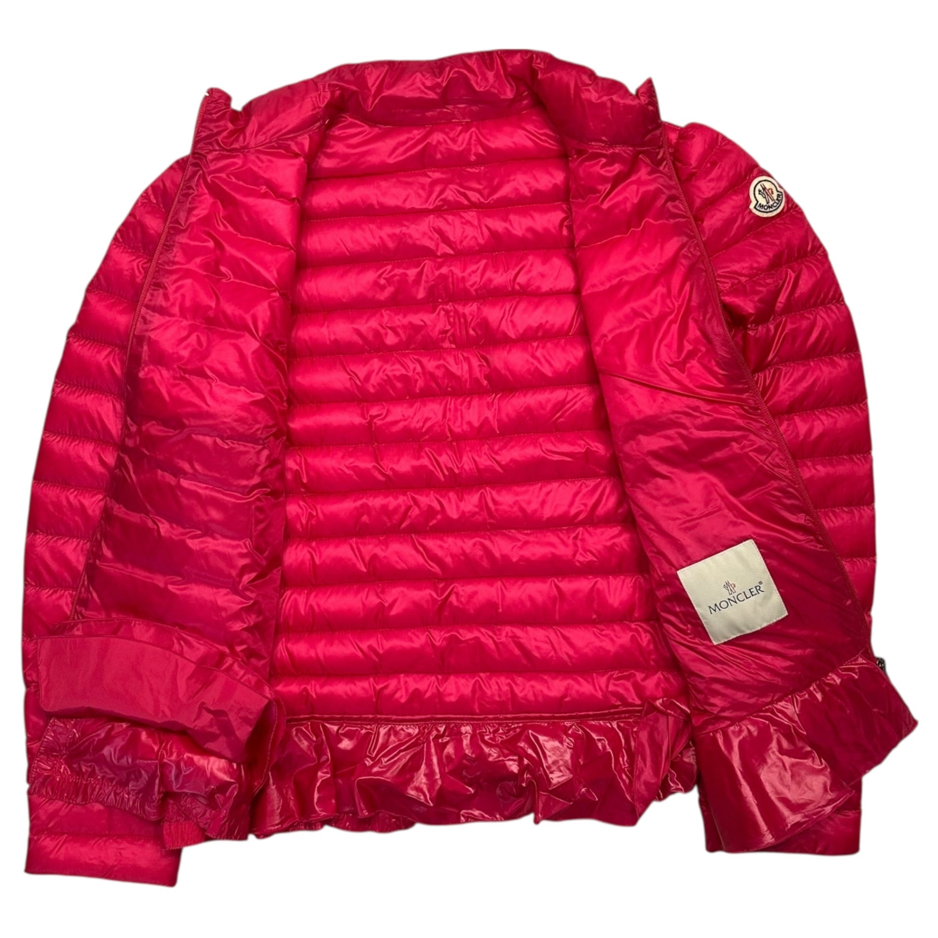 MONCLER(モンクレール) AMITA  Layered light down jacket with ruffled hem 裾フリル レイヤード調 ライトダウン ジャケット 3 ピンク 国内代理店タグ無
