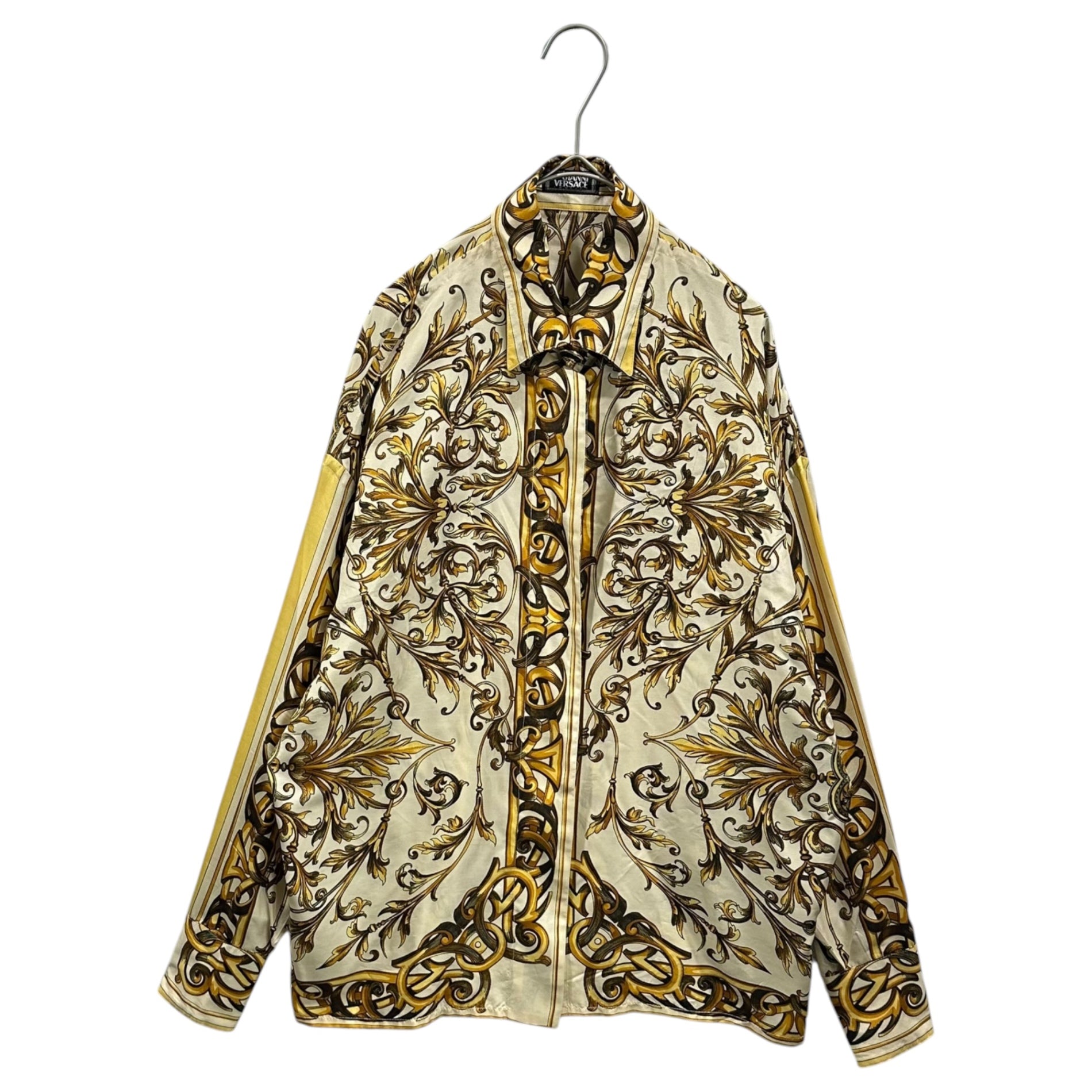 GIANNI VERSACE(ジャンニヴェルサーチ) 1992SS ”Barocco” Silk L/S Shirt バロック シルク 長袖 シャツ 40(L程度) ゴールド×ホワイト 90年代 90's 本人期