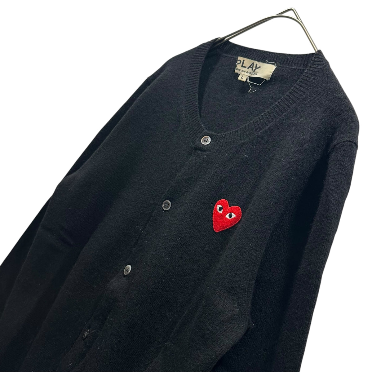 PLAY COMME des GARCONS(プレイコムデギャルソン) 2000's Heart Patch Crewneck Knit Cardigan ハート ワッペン クルーネック ニット カーディガン AZ-N007 L ブラック AD2005