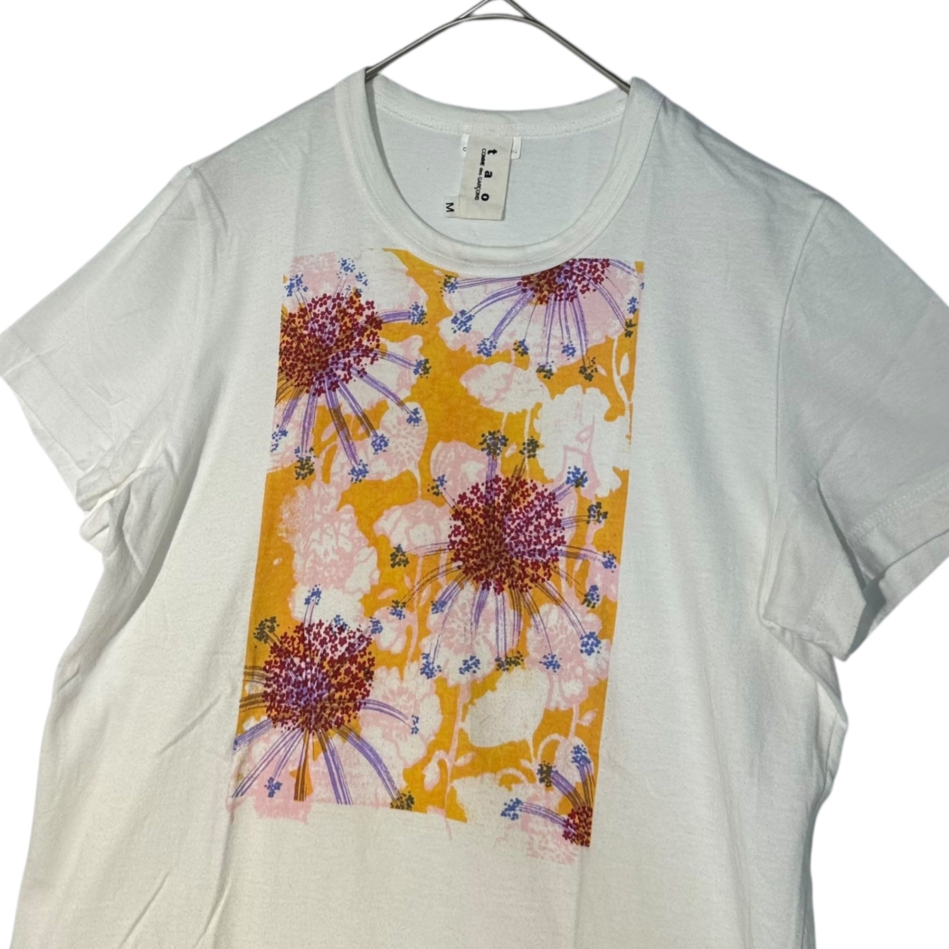 TAO COMME des GARCONS(タオコムデギャルソン) 09SS Flower Print Crew Neck T-Shirt フラワープリント クルーネック Tシャツ 3C-T022 M ホワイト×オレンジ AD2008