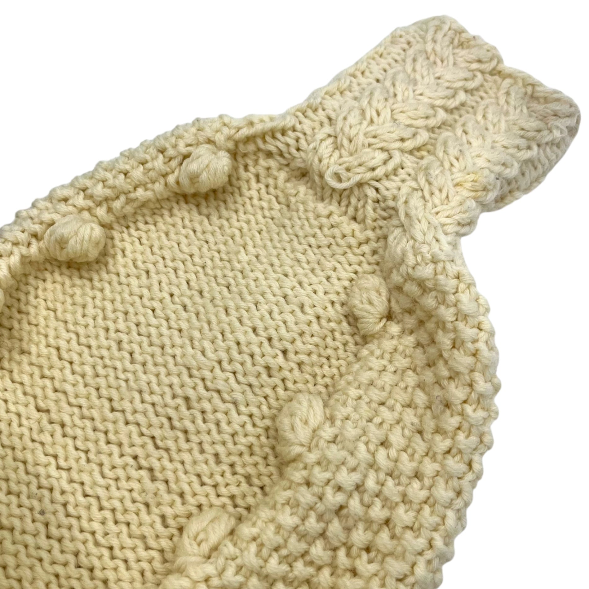 VINTAGE(ヴィンテージ) 80's~ popcorn knit ポップコーンアランニット 木ボタン FREE / 多少のほつれ有 ホワイト