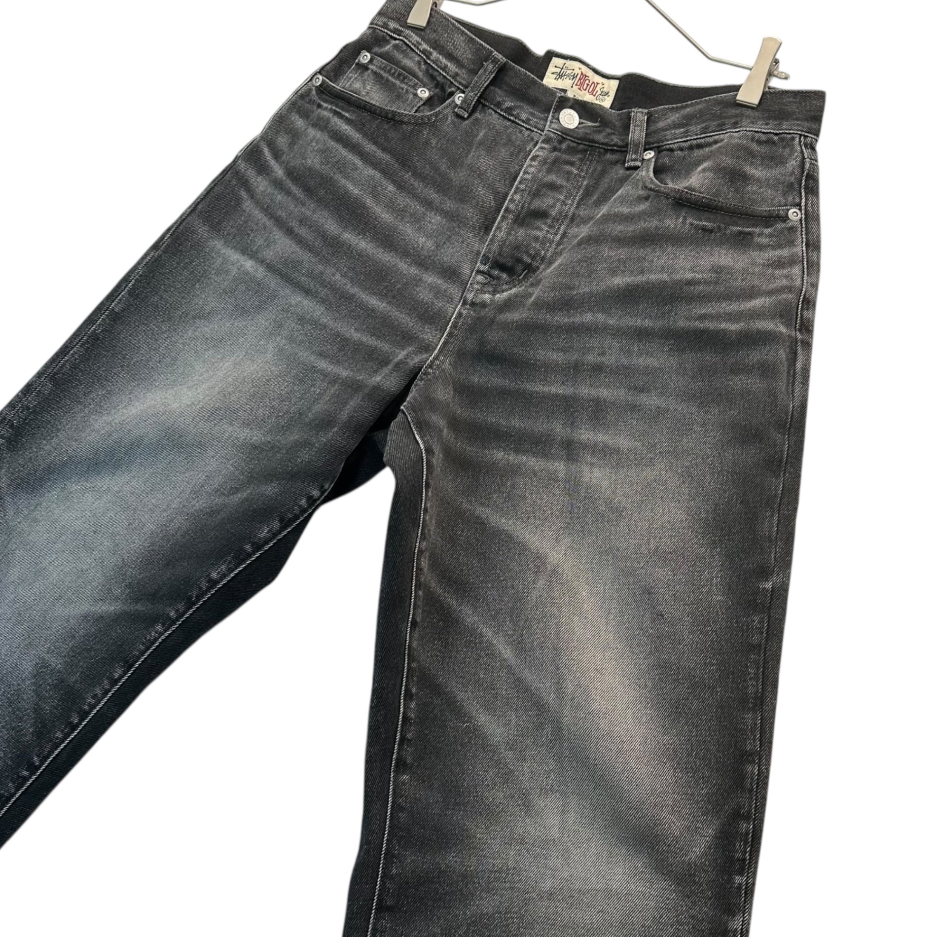 STUSSY(ステューシー) Big Ol' Denim Vintage Jean ヴィンテージ加工 ブラック デニム ストレート ワイド パンツ 30 ブラック