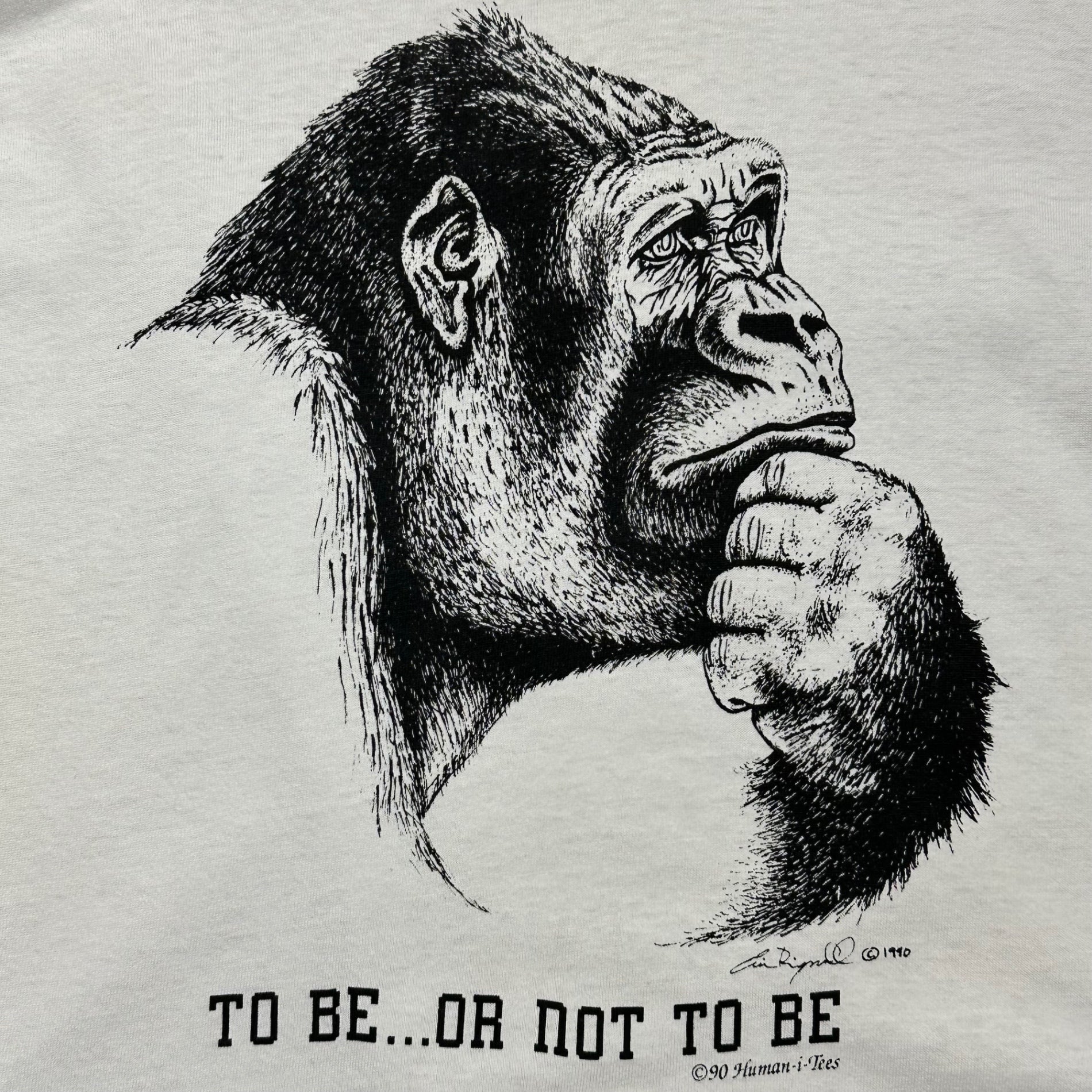 VINTAGE(ヴィンテージ) 1990's The Thinking Gorilla Printed T-Shirt 考えるゴリラ プリント Tシャツ XXL ホワイト×ブラック human-i-tees