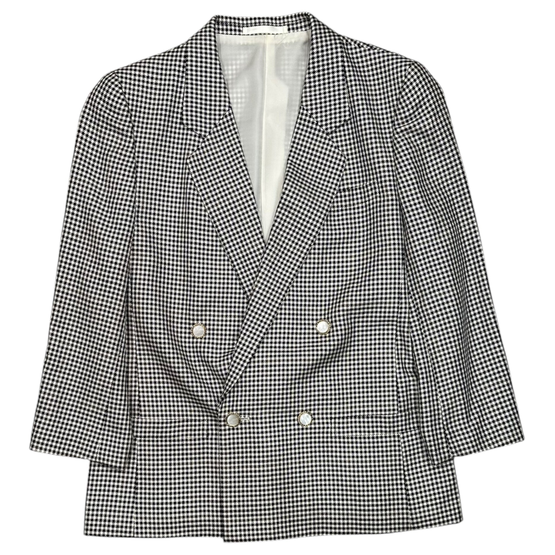 Burberry’s(バーバリーズ) 1990's Houndstooth Double-Dreasted Blazer Setup 千鳥柄 ダブル ブレザー スカート セットアップ FJ051-666 7AR ホワイト×ブラック 90年代 ヴィンテージ テーラード ジャケット ウール シルク 上下