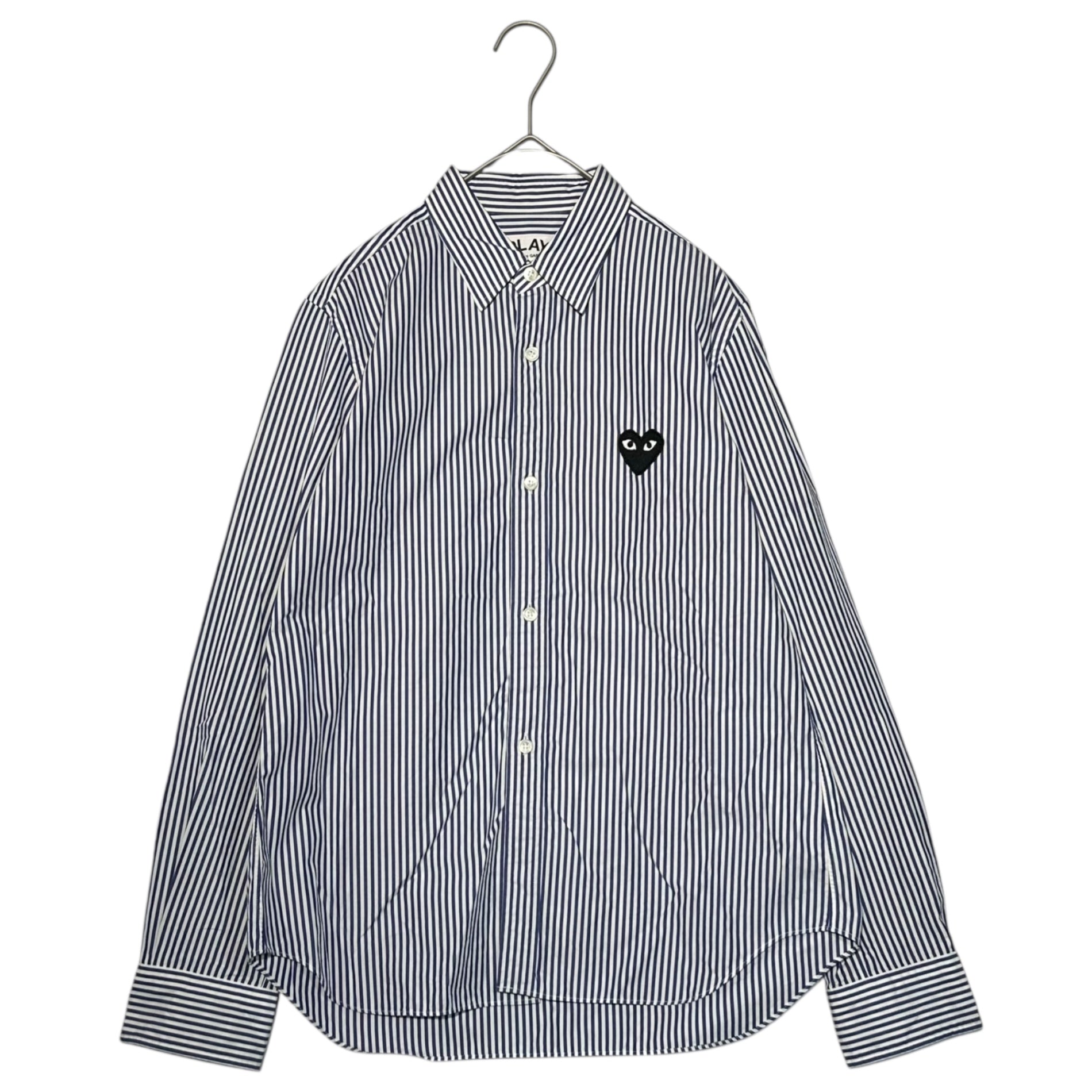 PLAY COMME des GARCONS(プレイコムデギャルソン) One-Point Logo Striped Shirt ワンポイント ロゴ ストライプ シャツ ハート AZ-B007 L ブルー AD2019/8