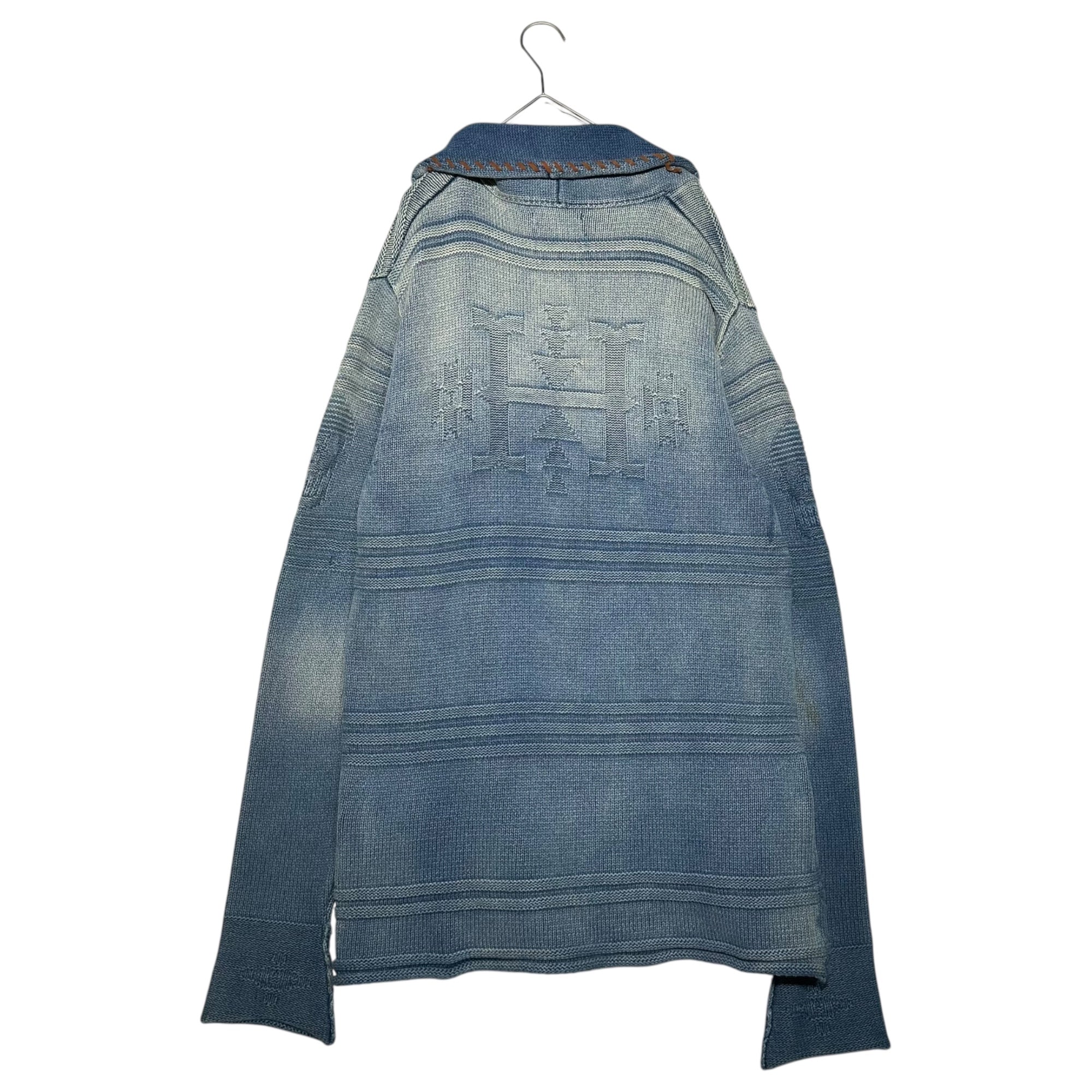 HYSTERIC GLAMOUR×Original Blues(ヒステリックグラマー×オリジナルブルース) 18SS Shawl collar indigo knit cardigan with conchos ショールカラー インディゴ コンチョ付き ニット カーディガン 02181ND02 S インディゴ USED加工