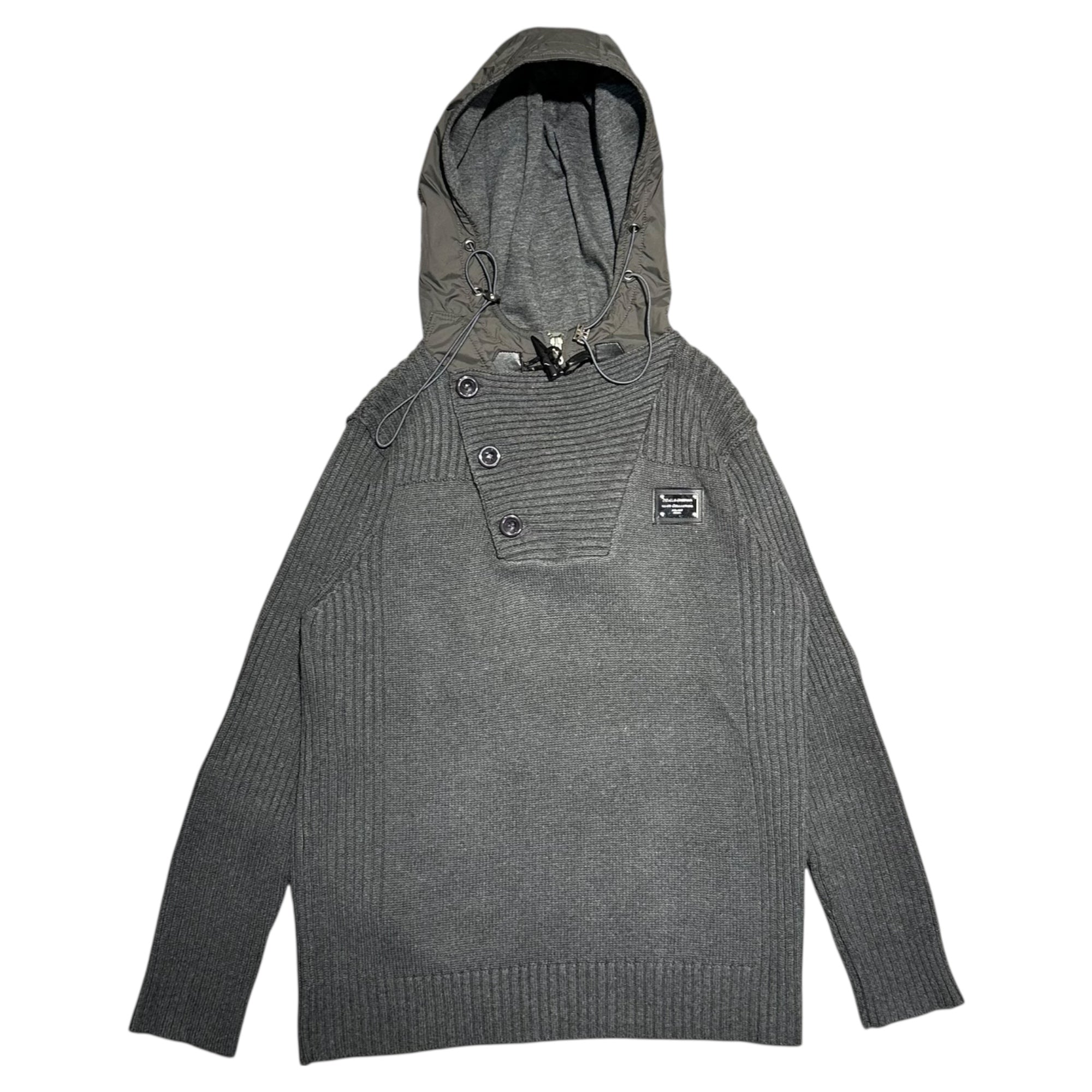 DOLCE&GABBANA(ドルチェ&ガッバーナドルガバ) Logo plate mixed material switching half zip knit ロゴプレート 異素材 切替 ハーフ ジップ ニット グレー