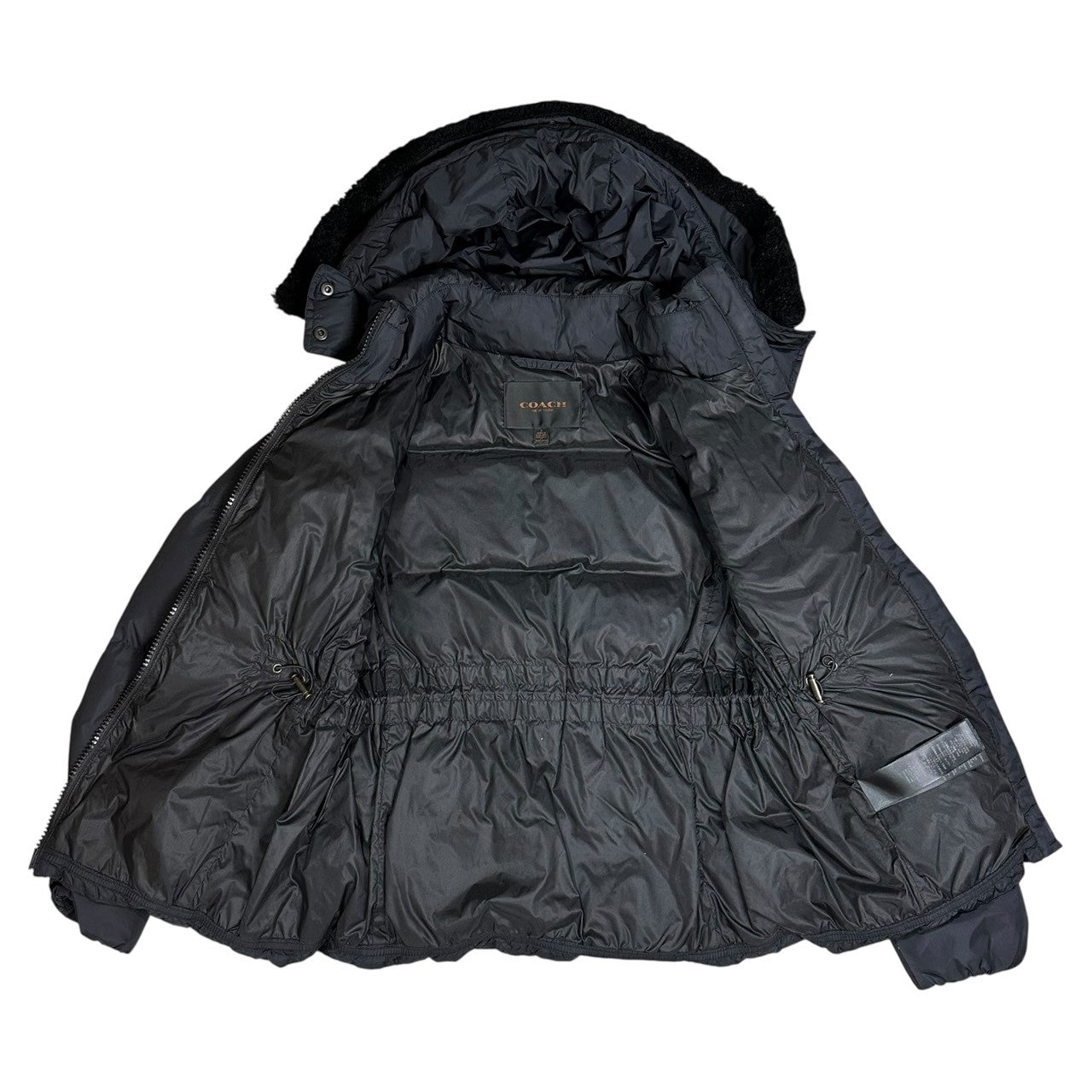 COACH(コーチ) Sheep Mouton Trim Nylon Down Jacket シープ ムートン トリム ナイロン ダウン ジャケット F86126 S ブラック