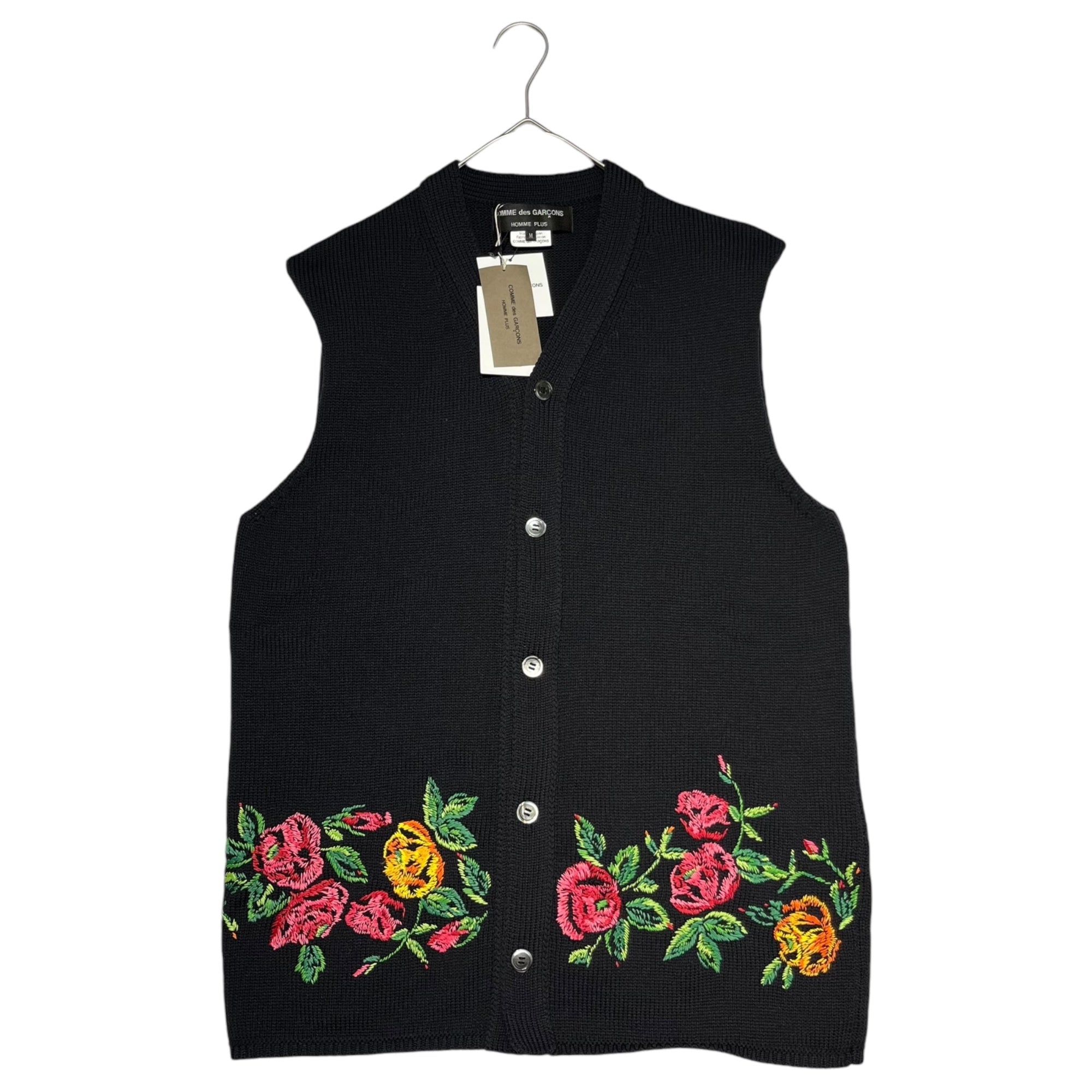 COMME des GARCONS HOMME PLUS(コムデギャルソンオムプリュス) 22SS flower embroidery knit vest 花刺繍 ニット ベスト PI-N007 M ブラック AD2021 花の存在期