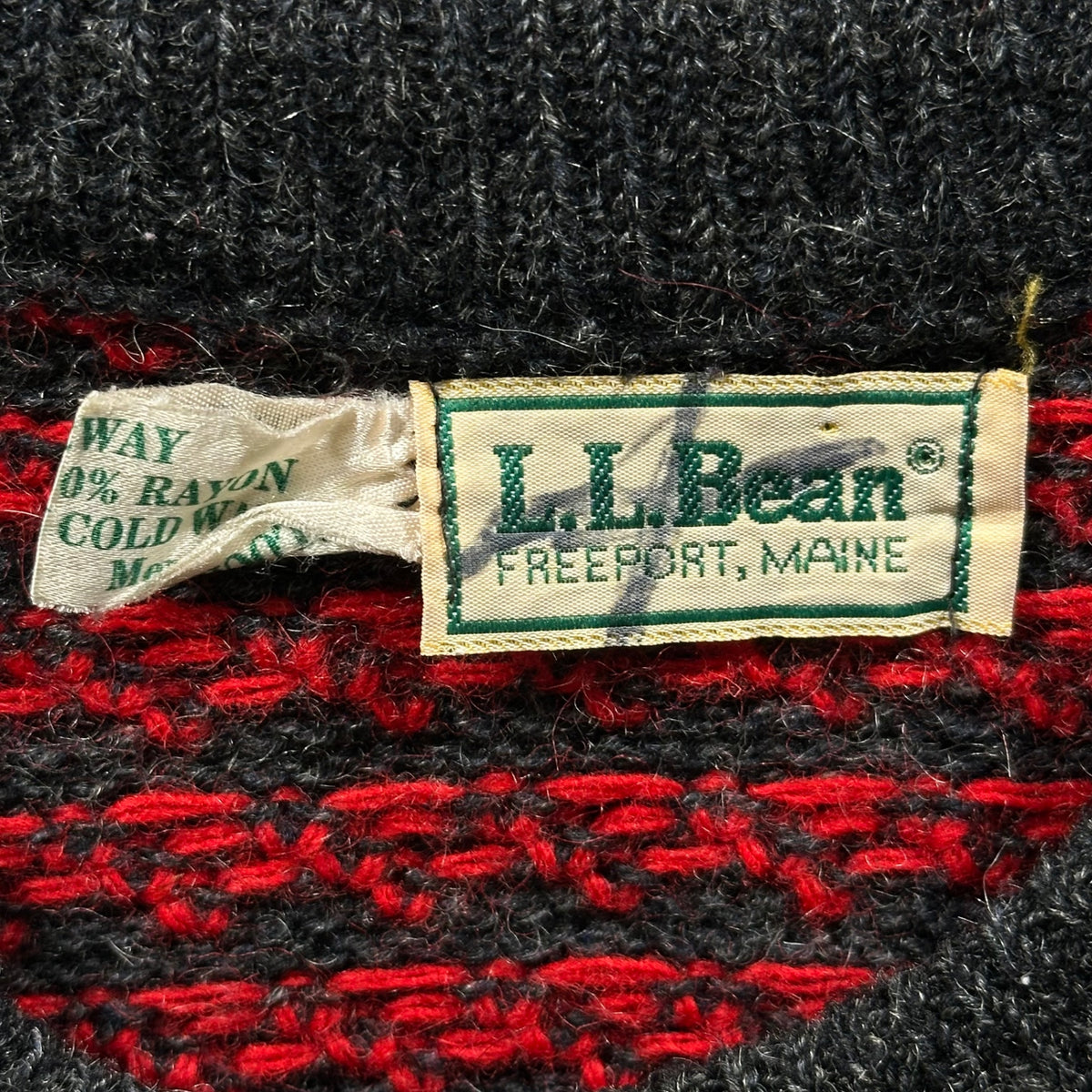 L.L.BEAN(エルエルビーン) 1980's Norwegian-Made Bird's-Eye Knit ノルウェー メイド バーズアイ ニット　 L グレー×レッド 80s ヴィンテージ
