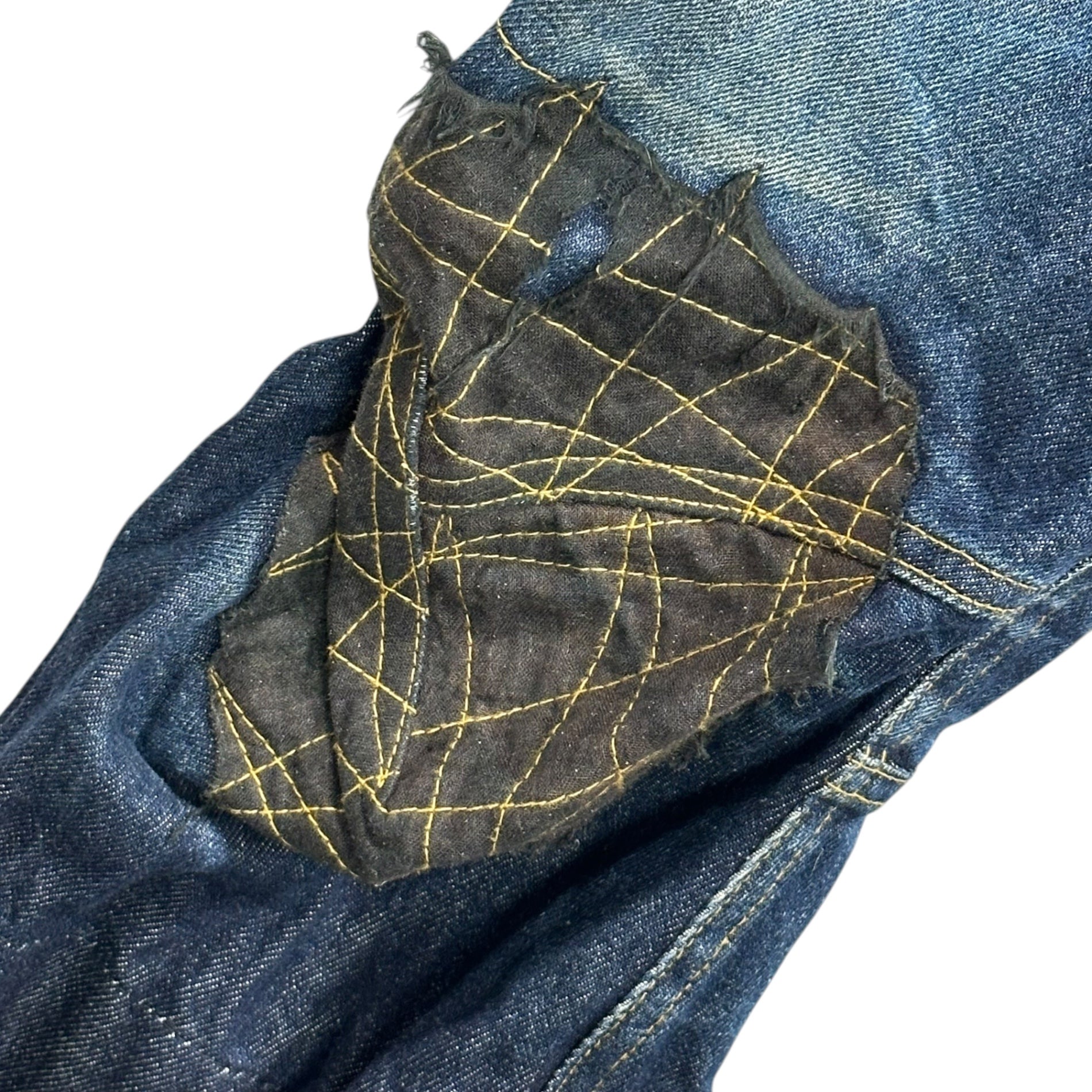 Christopher Nemeth(クリストファーネメス) 00's Yellow-Stitch Cropped Denim Pants イエローステッチ クロップド デニム パンツ 733 S インディゴ×ブラック×イエロー