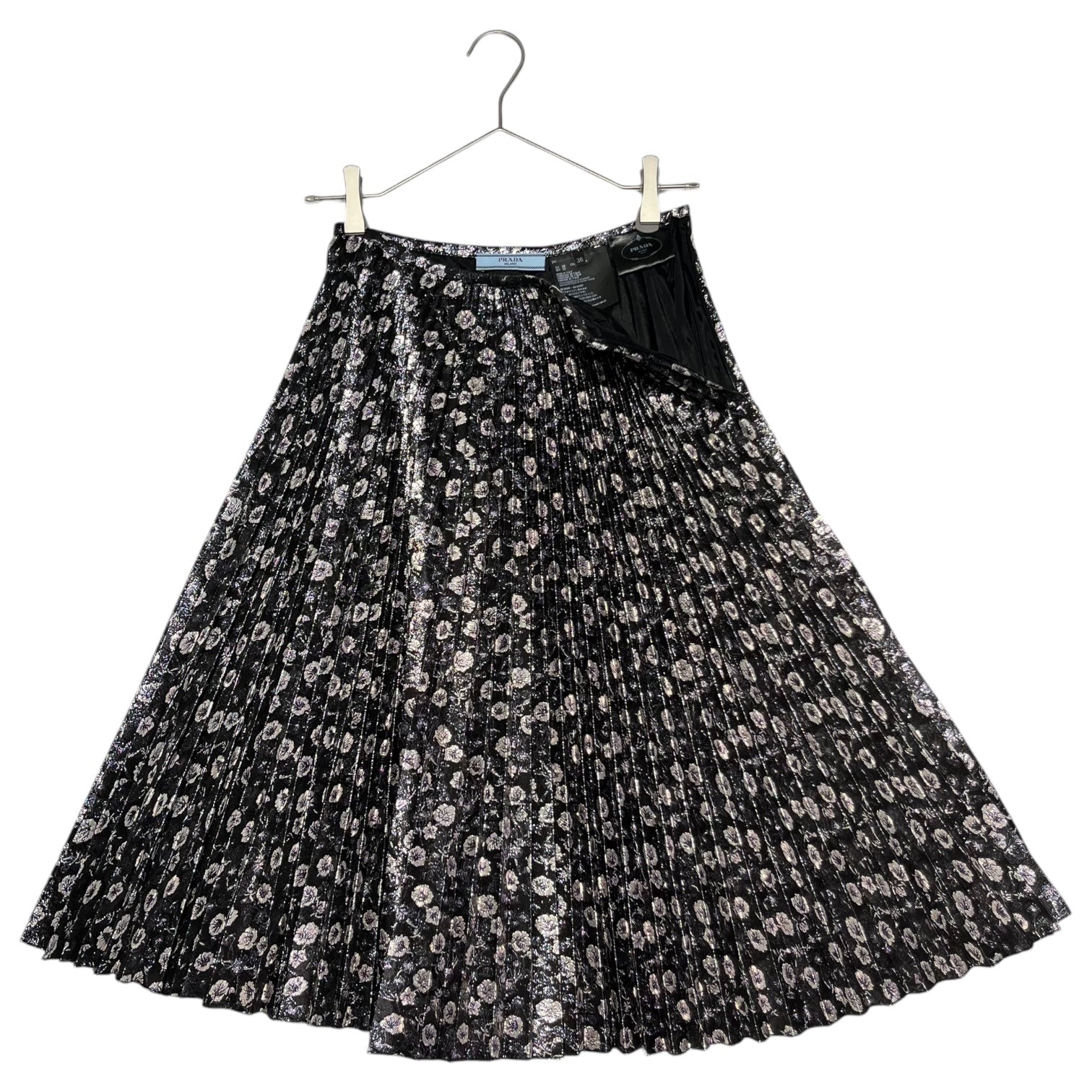 PRADA(プラダ) 18SS Lame pleated jacquard skirt ラメ プリーツ ジャガード スカート P166N  36(S程度) ブラック×シルバー