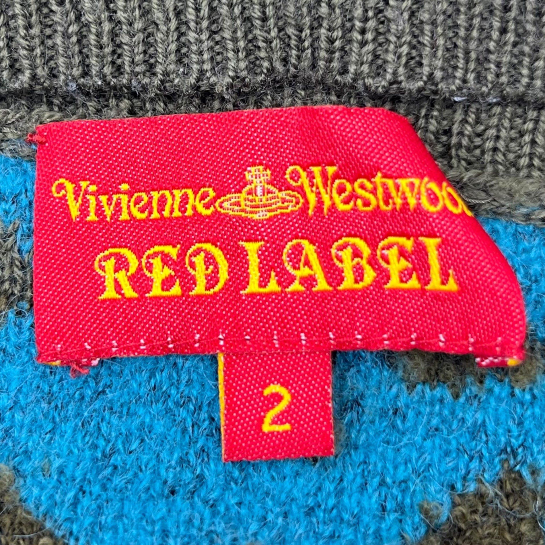 Vivienne Westwood RED LABEL(ヴィヴィアンウエストウッドレッドレーベル) All-over pattern knit long sleeve dress 総柄 ニット 長袖 ワンピース 357-01-57022 2(M) カーキ×ライトブルー