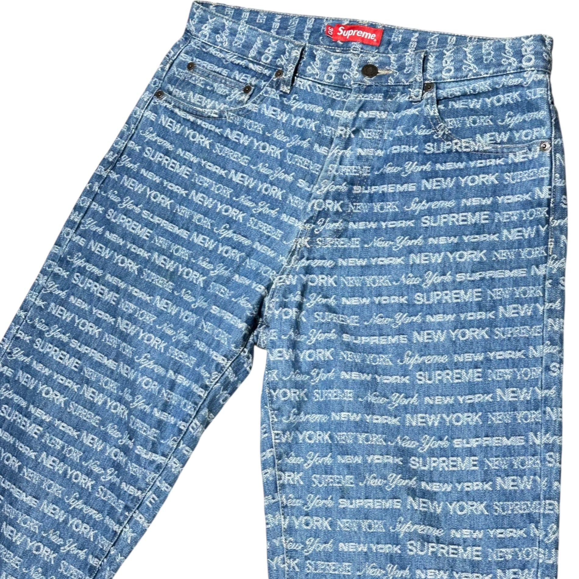 SUPREME(シュプリーム) 22AW Multi Type Jacquard Regular Jean マルチタイプ ジャカード レギュラー ジーンズ 30 ライトインディゴ 22FW ロゴ デニム パンツ