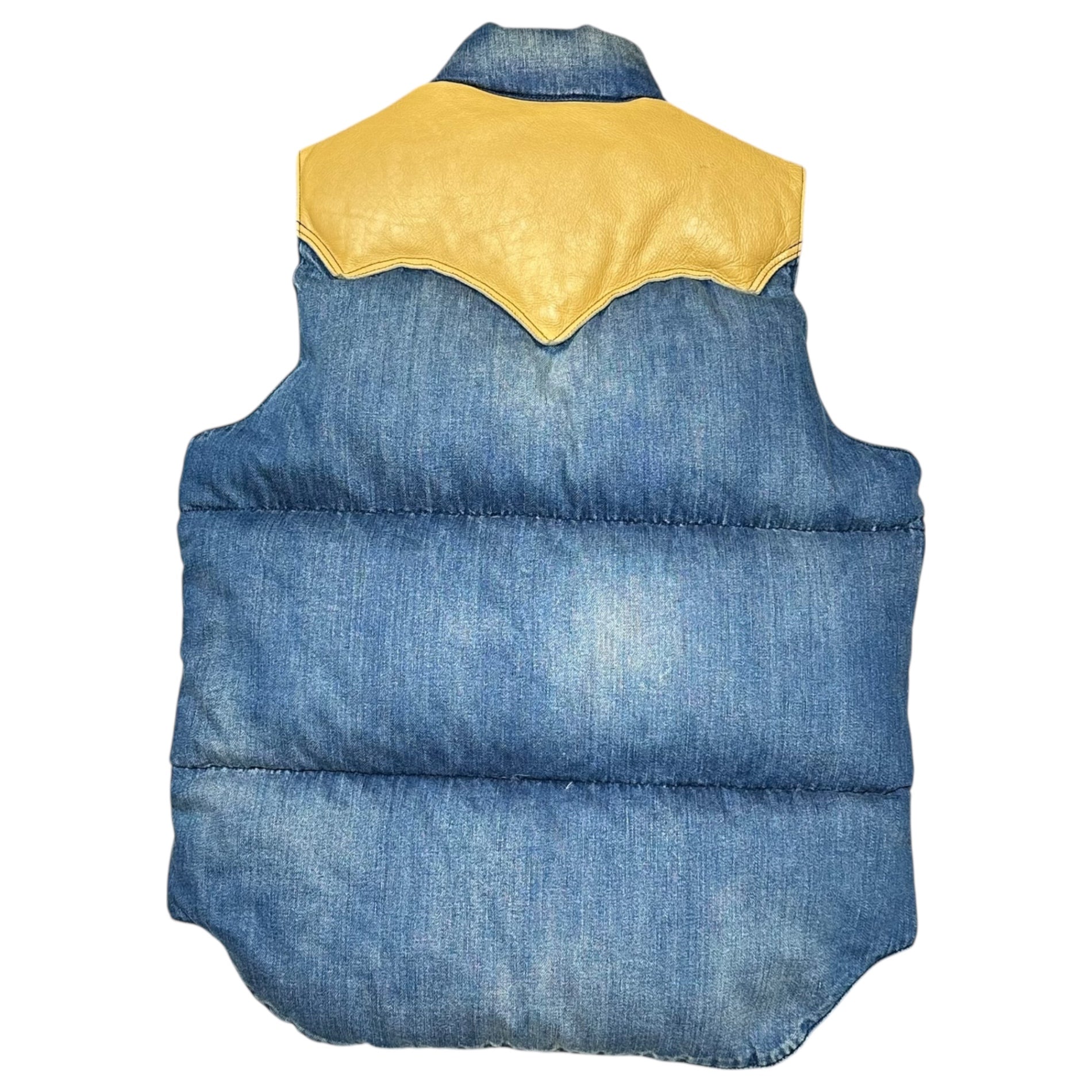 Rocky Mountain FeatherBed × BEAMS(ロッキーマウンテンフェザーベッド × ビームス) Leather Yoke Denim Down Vest レザー ヨーク デニム ダウン ベスト 450-472-63 38(M) インディゴ×ベージュ