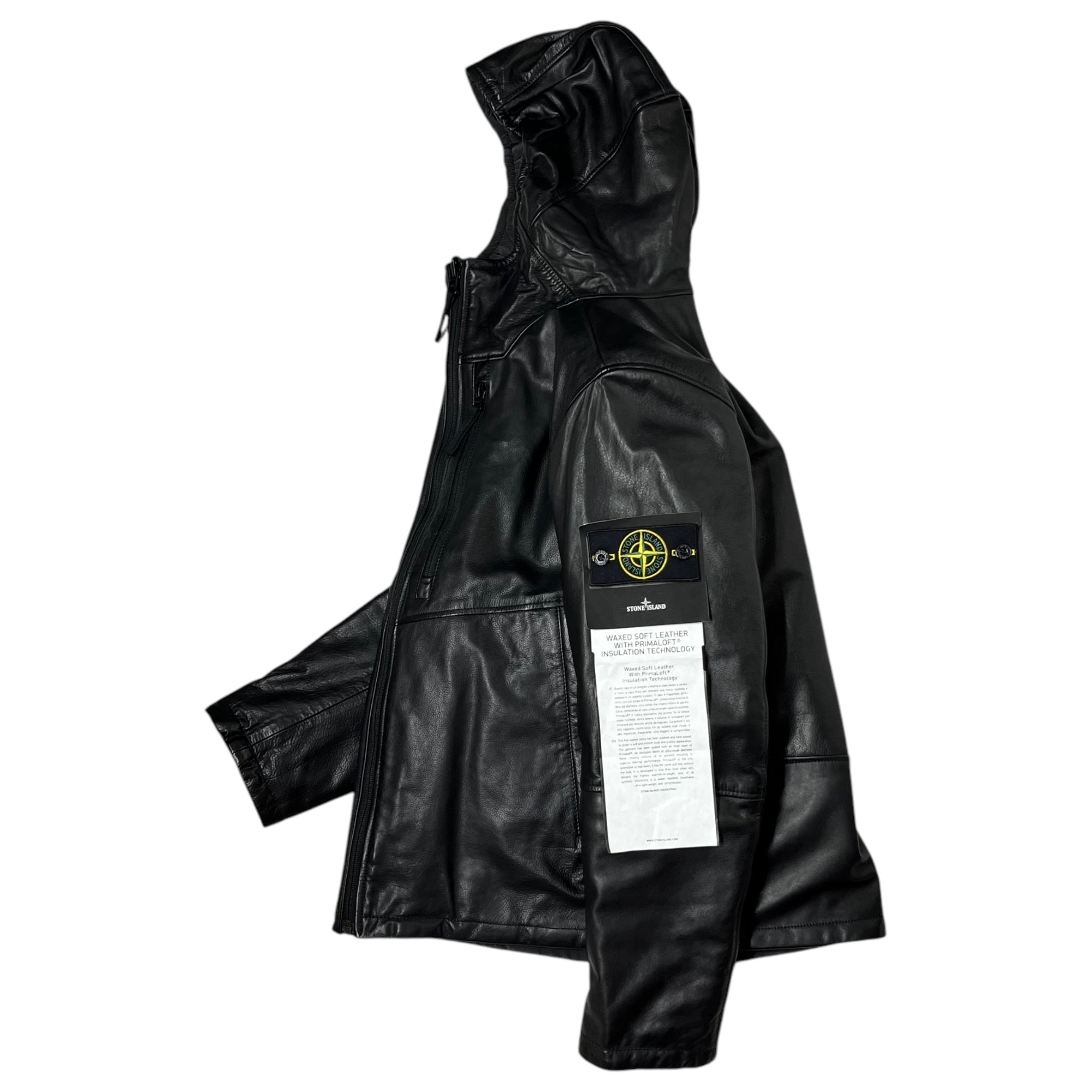 STONE ISLAND(ストーンアイランド) 15AW All leather reversible Primaloft nylon metal hooded jacket オールレザー リバーシブル プリマロフト ナイロン メタル フーデット ジャケット 631500277 M ブラック