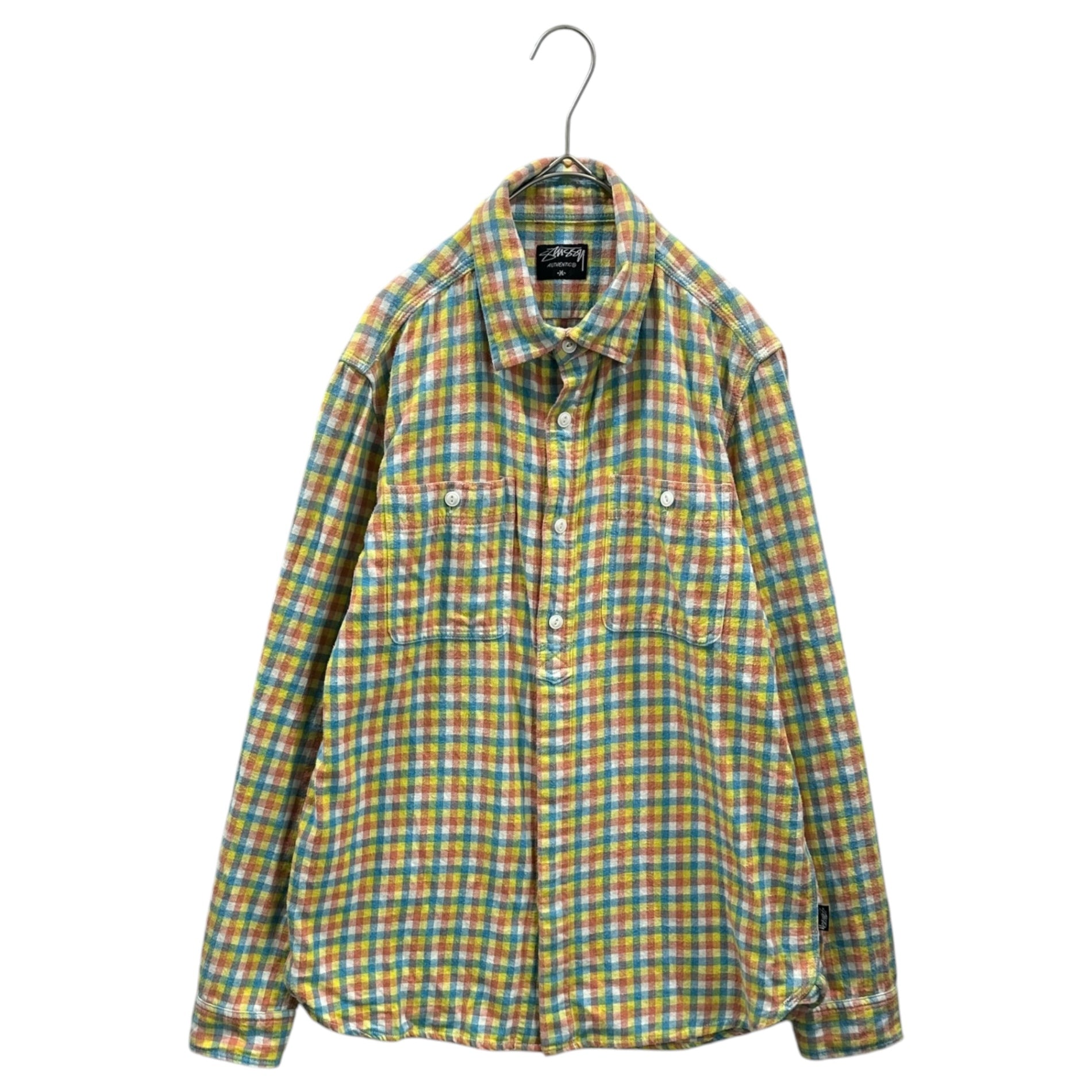STUSSY(ステューシー) Gingham check logo print flannel shirt ギンガム チェック ロゴ プリント フランネル シャツ M マルチ