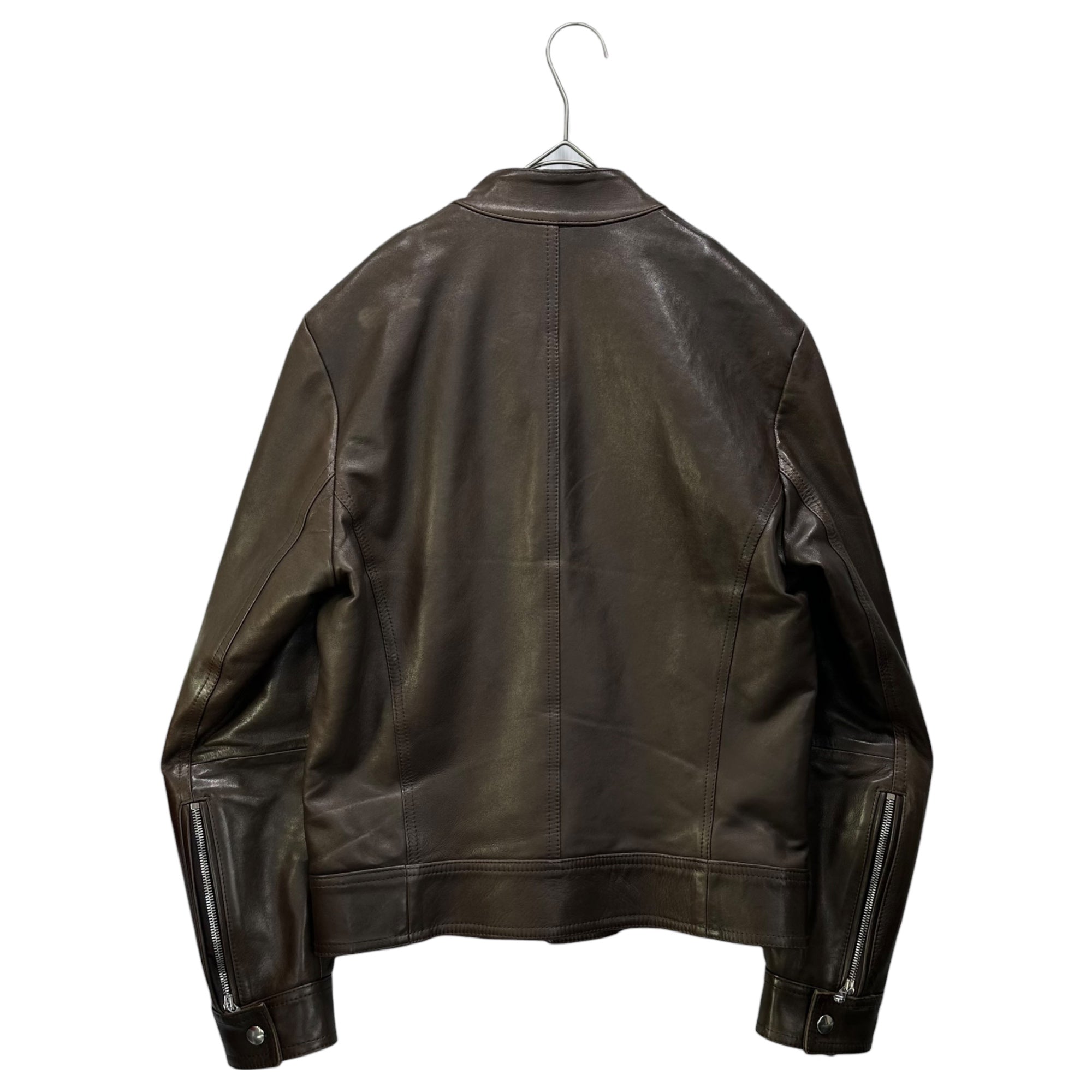 EMMETI(エンメティ) Lambskin Single-Breasted Leather Rider Jacket ラムスキン シングル レザー ライダース ジャケット 44 ブラウン イタリア製