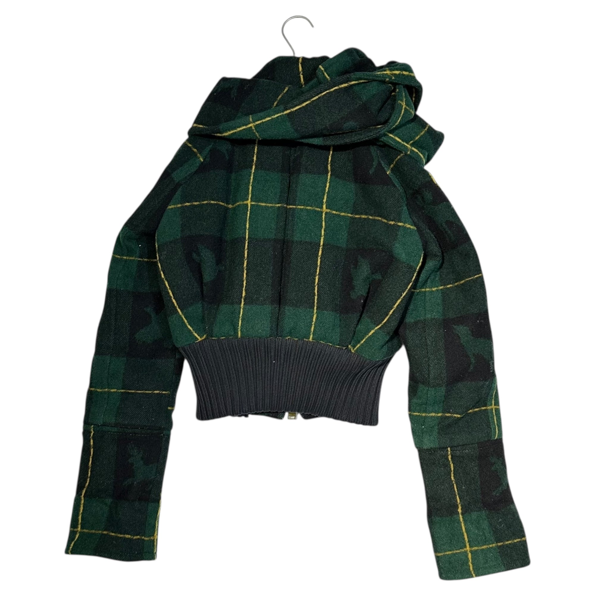 DSQUARED2(ディースクエアード) Wide ribbed short length check blouson with detachable wool scarf 取り外し可能 ウール マフラー 付属 ワイド リブ ショート丈 チェック ブルゾン 72 K026 40(L) グリーン