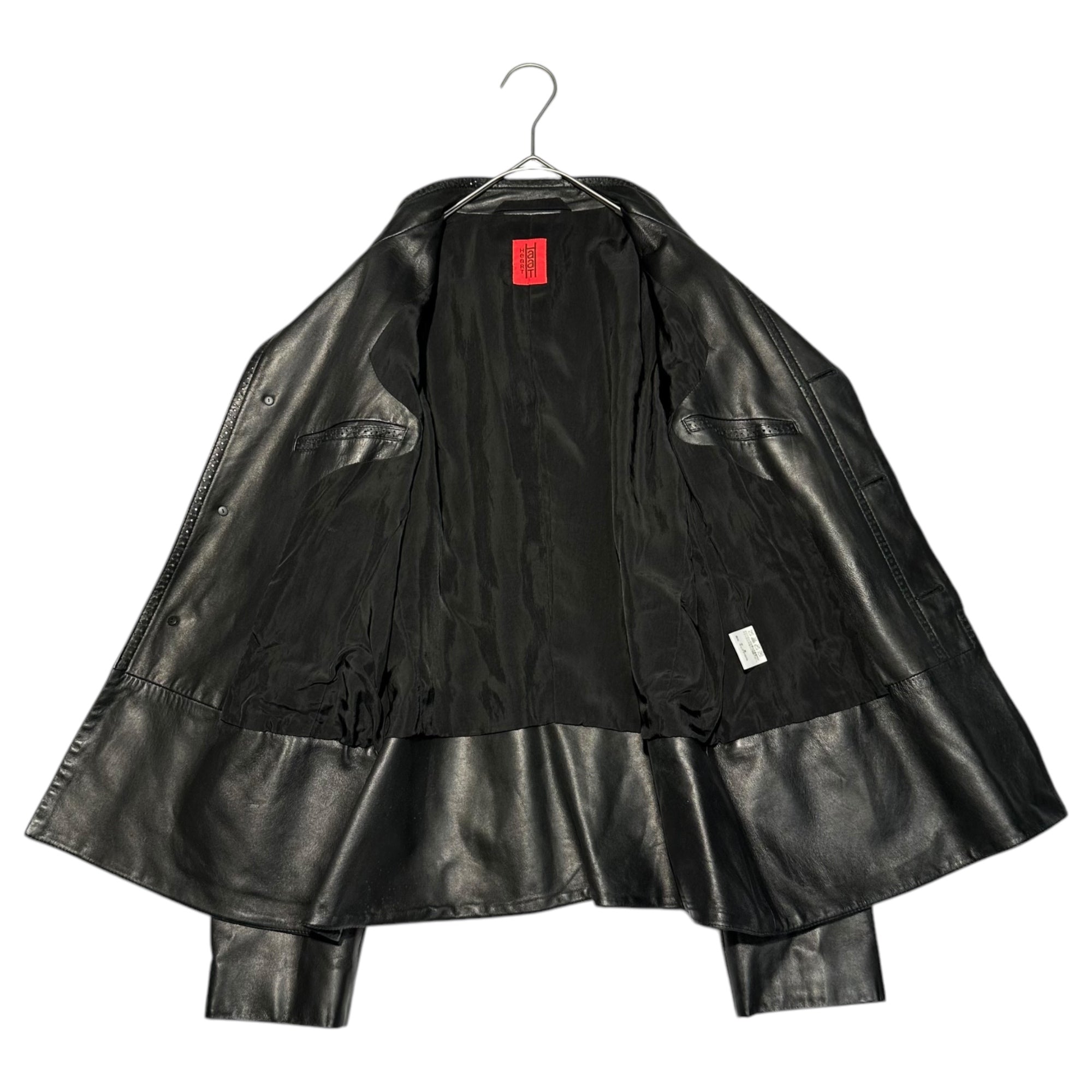 HaaT ISSEY MIYAKE(ハート イッセイミヤケ) Hem cutwork collarless lambskin jacket 裾 カットワーク ノーカラー ラムレザー ジャケット HA23LD513 2(M) ブラック