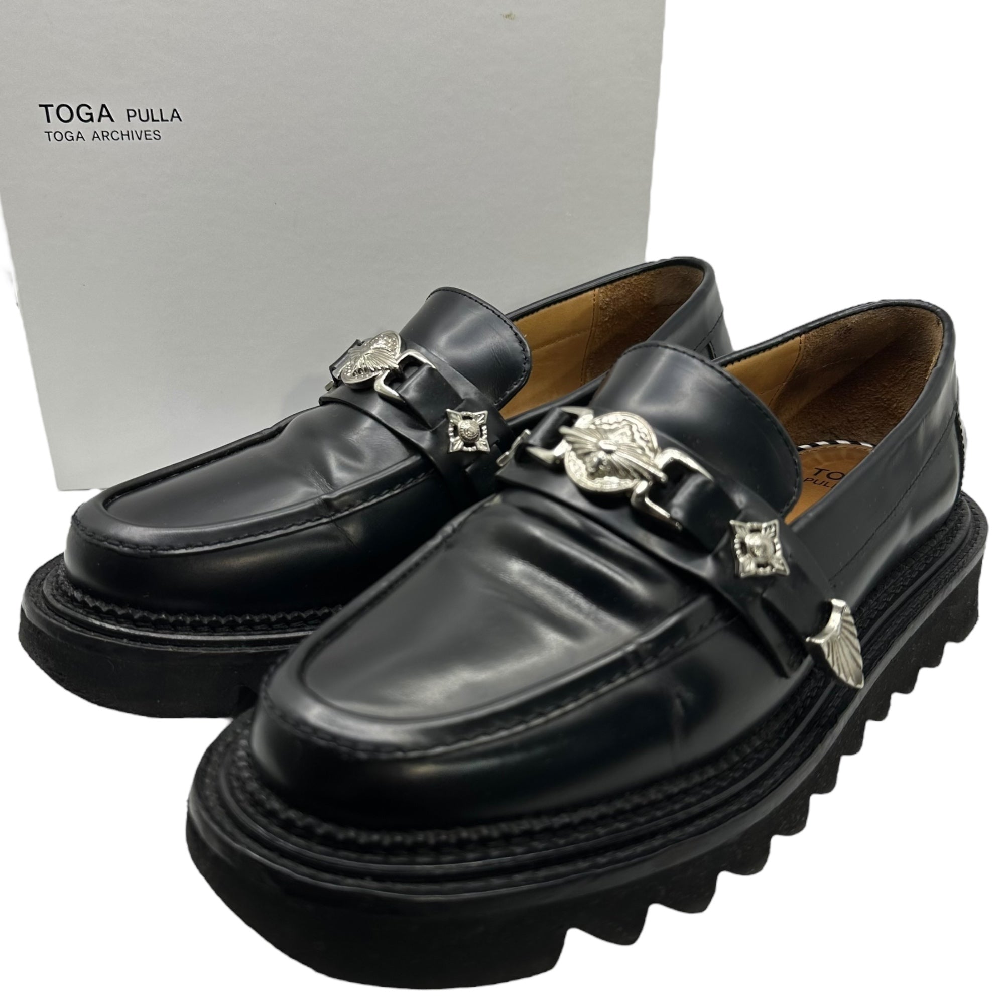 TOGA PULLA(トーガプルラ) Shark Sole Metal Bit Leather Loafer シャークソール メタルビット レザー ローファー AJ1243 40(25.0cm程度) ブラック×シルバー レディースモデル メンズ着用可能サイズ