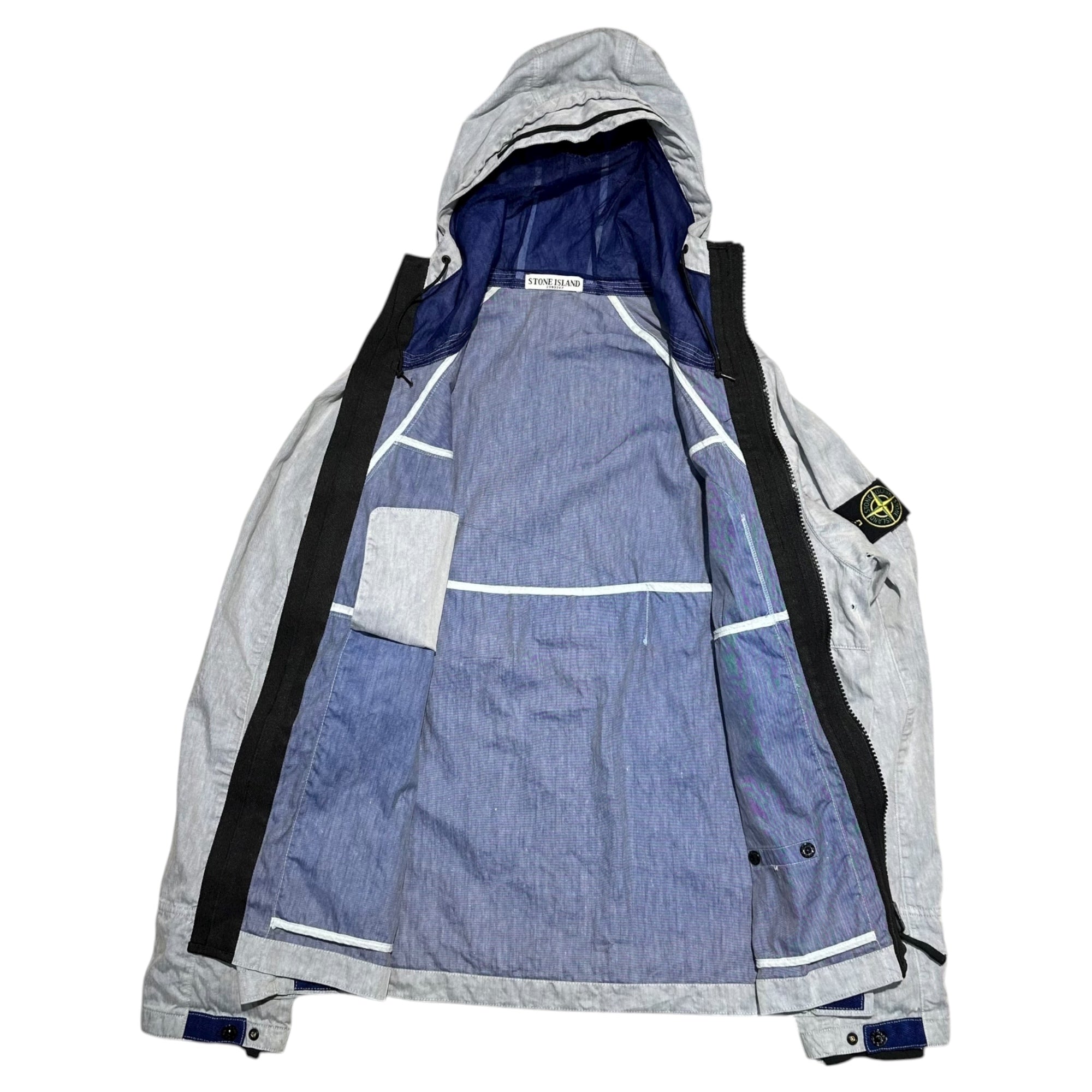 STONE ISLAND(ストーンアイランド) 11SS LINO FLAX Logo Patch Hooded Mountain Jacket リネン ナイロン ロゴ ワッペン フーデッド マウンテン ジャケット 541541133 XL ライトブルー(ライトグレーに近い) マウンテンパーカー