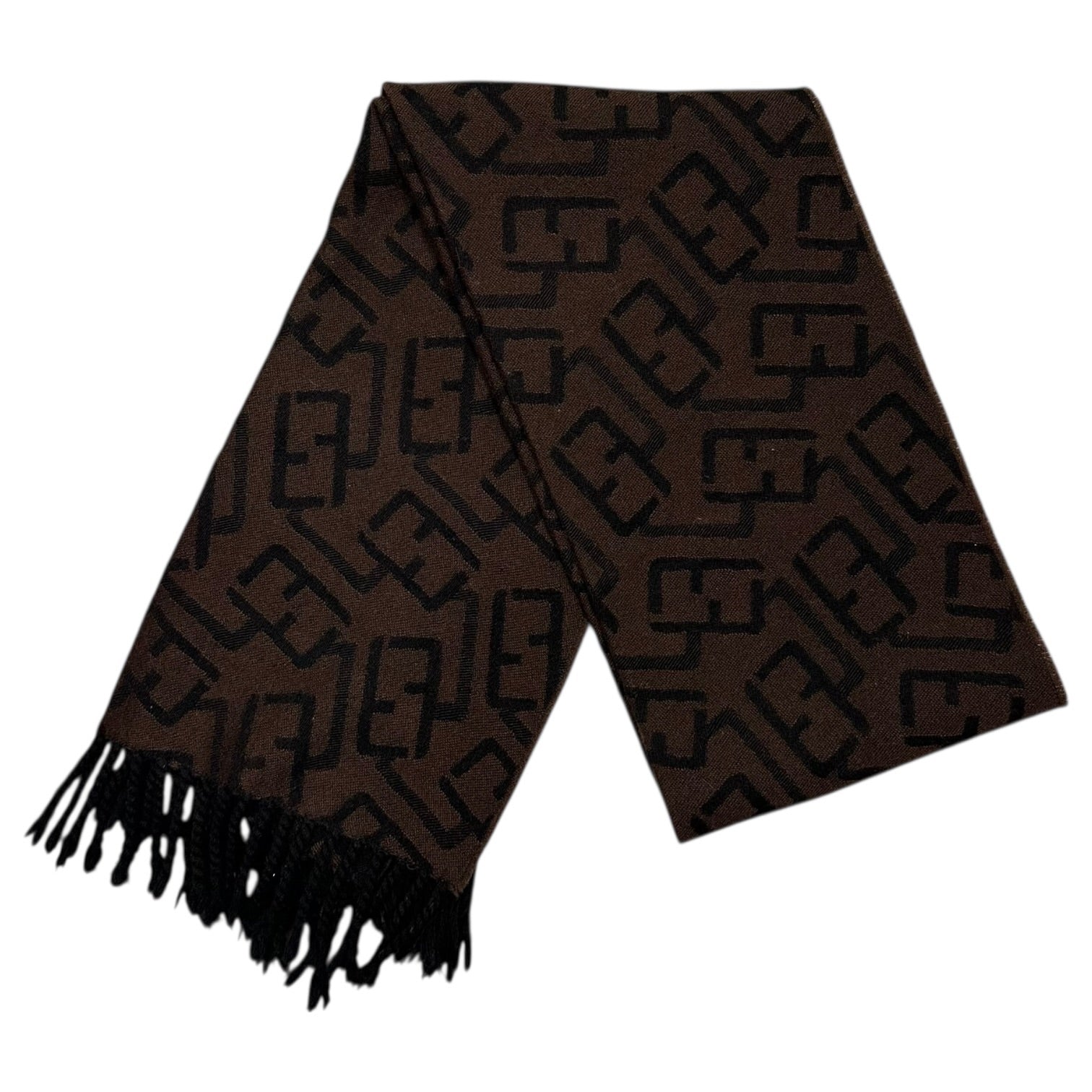 FENDI(フェンディ) Zucca-Print Wool Scarf ズッカ柄 ウール マフラー ブラウン×ブラック
