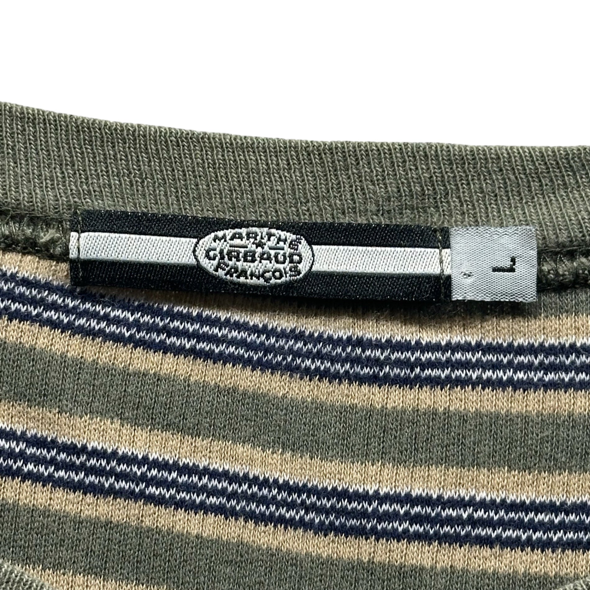 MARITHE FRANCOIS GIRBAUD(マリテフランソワジルボー) 80's~90's Logo Embroidered Border T-Shirt ロゴ刺繍 ボーダー Tシャツ L ミントグリーン×ネイビー USA製