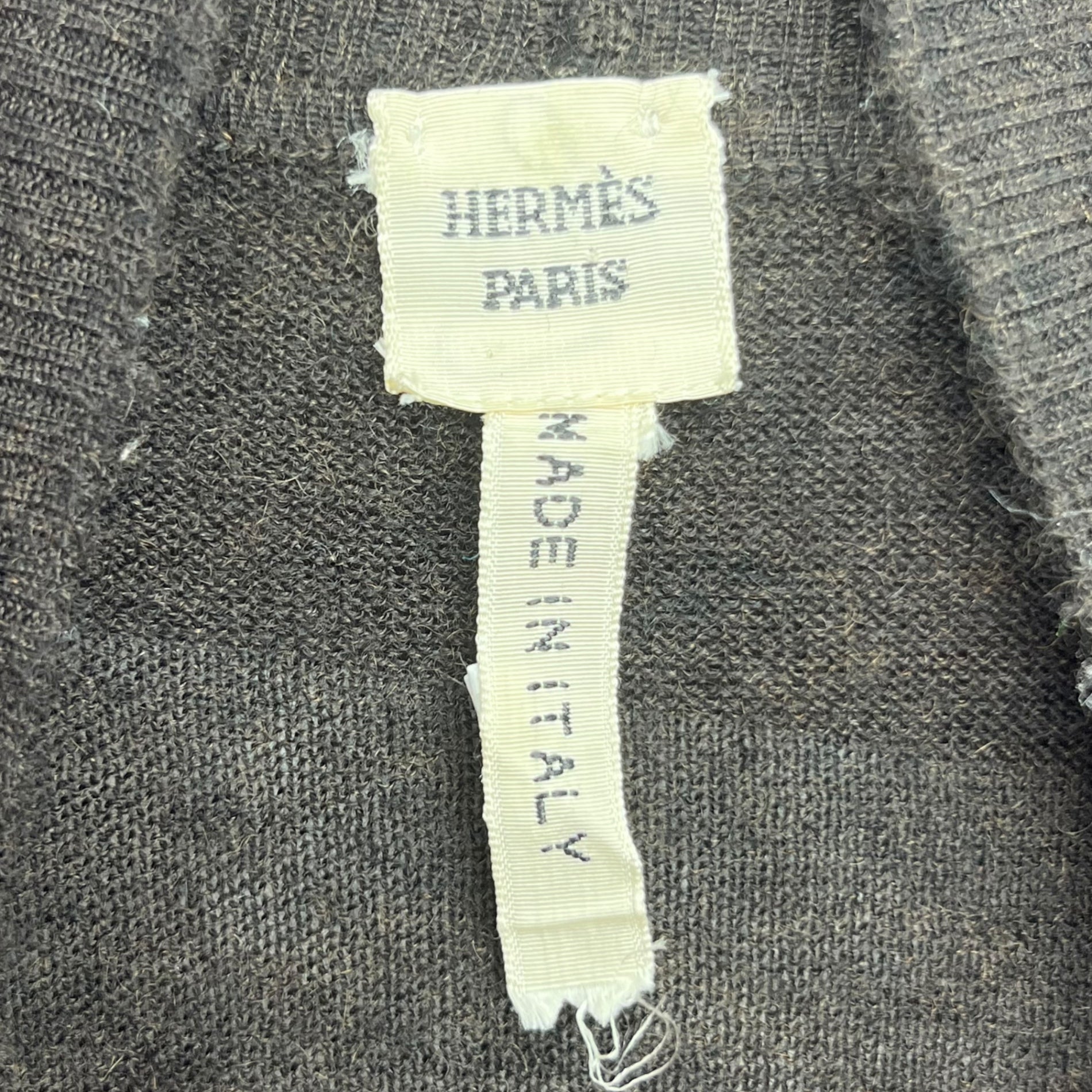 HERMES(エルメス) BY GAULTIER Ribbon tape silk scarf cashmere knit リボンテープ シルク スカーフ 切替 カシミア ニット SM ブラウン×パープル ゴルチエ期