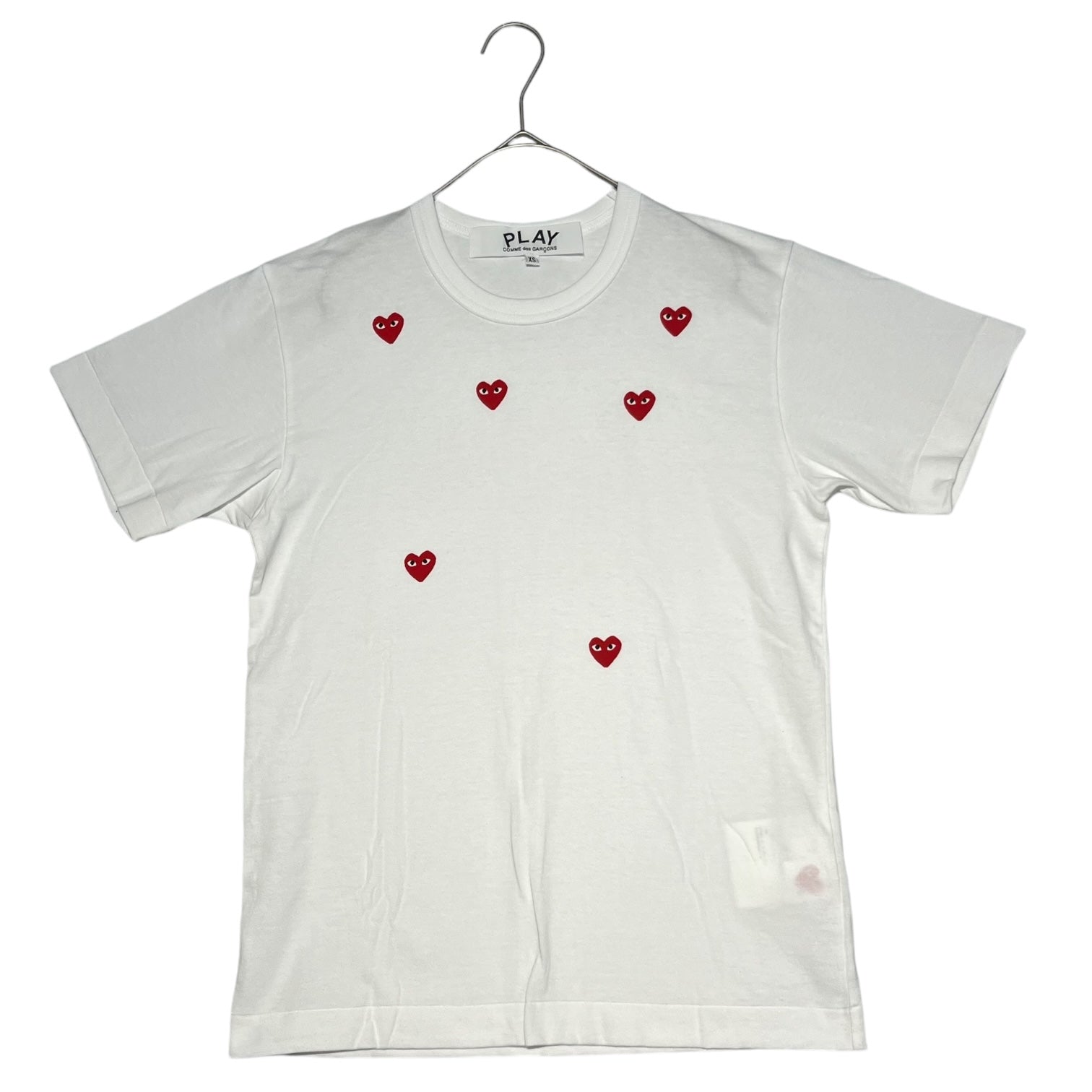 PLAY COMME des GARCONS(プレイコムデギャルソン) 24SS Cotton jersey with scattered red heart print T-shirt 綿天竺 散りばめた 赤ハートプリント Tシャツ AX-T338 XS ホワイト AD2024/4