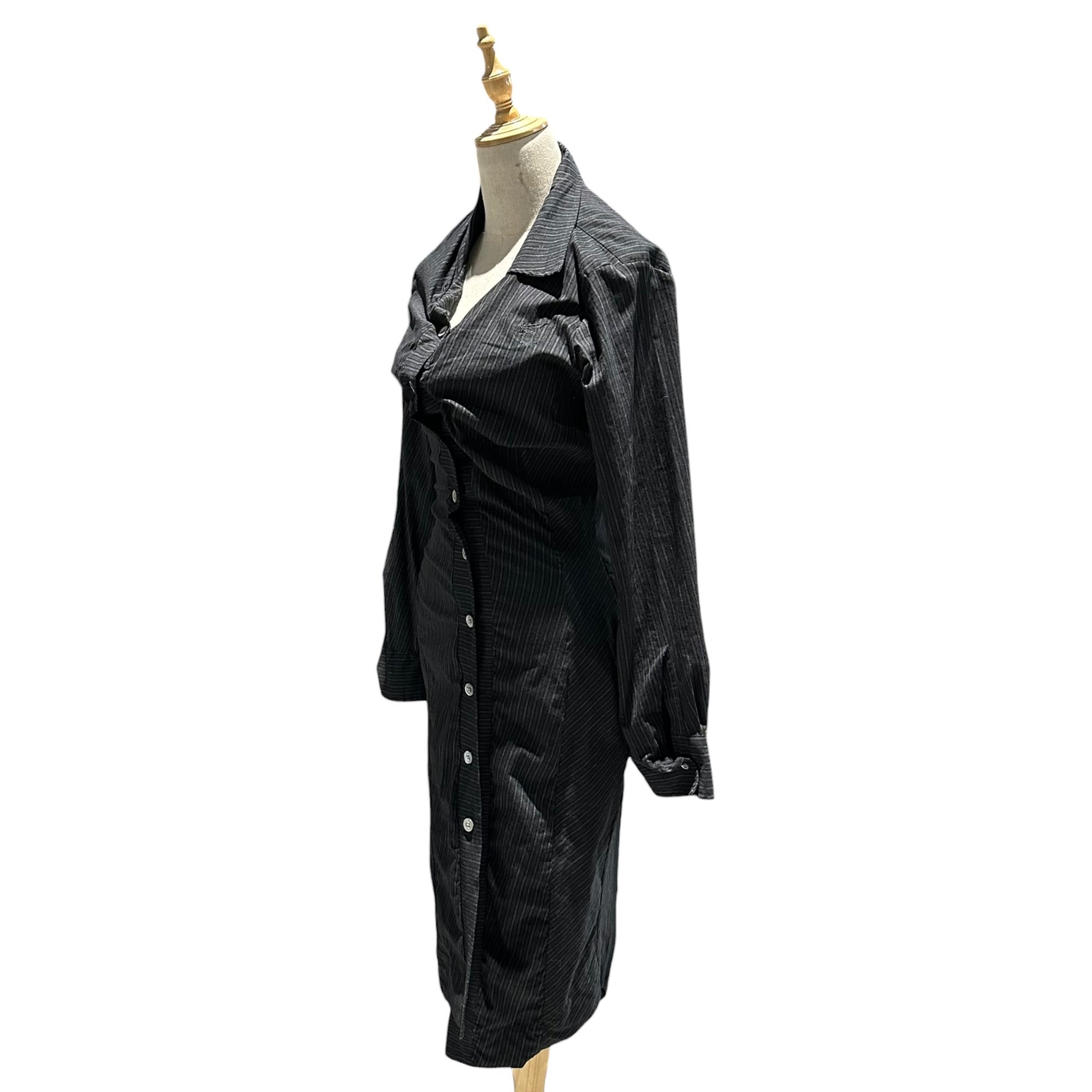 Vivienne Westwood ANGLOMANIA(ヴィヴィアンウエストウッドアングロマニア) Wavy silhouette long shirt dress 歪み うねり ロング ストライプ シャツ ワンピース 14-03-572013 42 ブラック