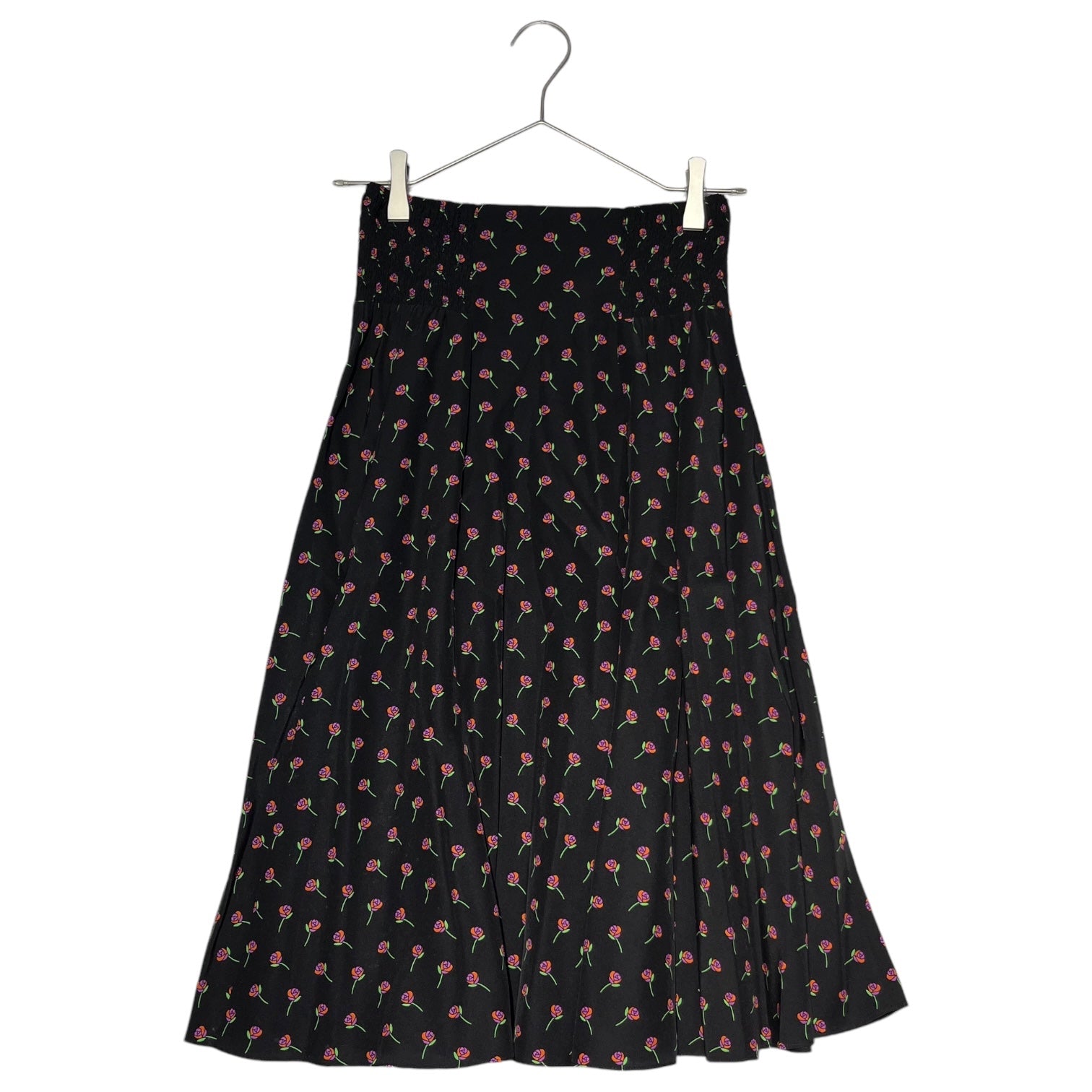 PRADA(プラダ) 17SS Rose print gathered flare skirt 薔薇プリント ギャザー フレア スカート P159NR  36(S程度) ブラック×ピンク