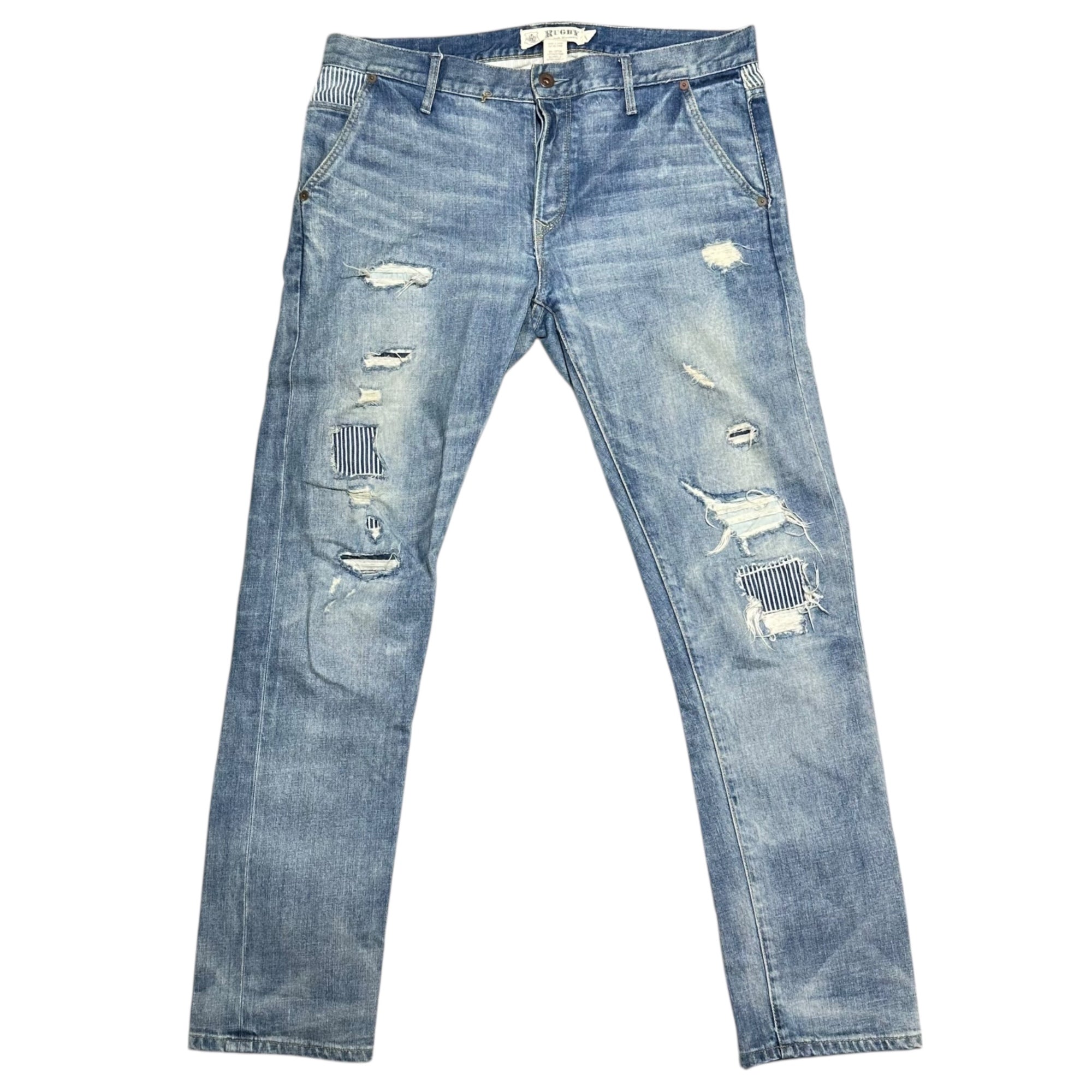 RALPH LAUREN RUGBY(ラルフローレンラグビー) Damage Repair Vintage-Washed Denim Pants ダメージ リペア ヴィンテージ加工 デニム パンツ W29 ライトインディゴ