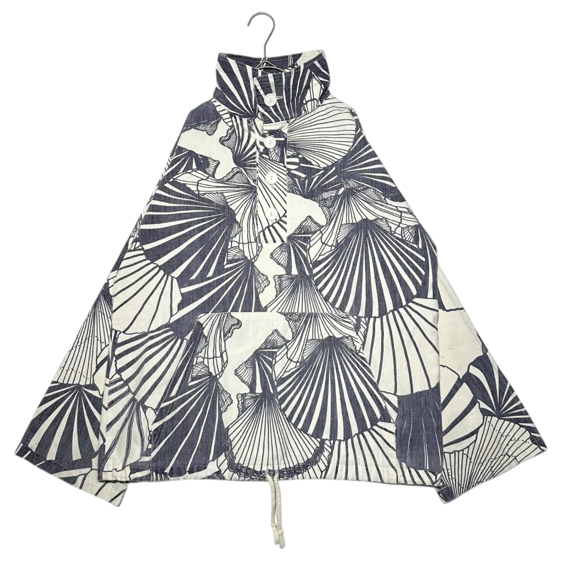 Michigan Rag(ミシガンラグ) 80's~90's USA made All-over print pullover jacket 総柄 プルオーバー ジャケット S/M ホワイト×ネイビー 80年代～90年代 ヴィンテージ USA製 アノラック