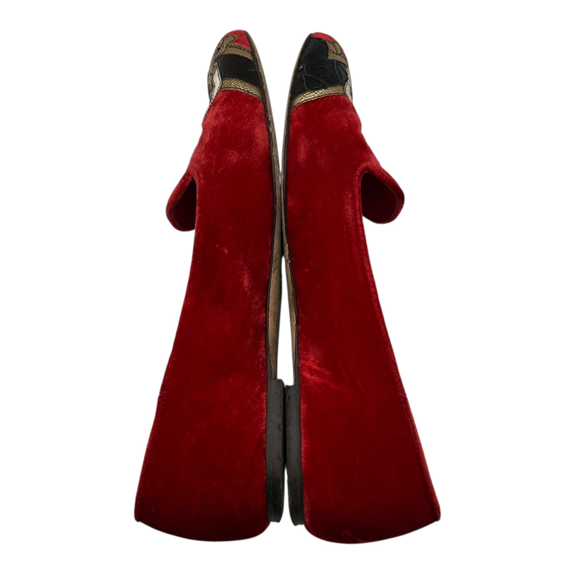DOLCE&GABBANA(ドルチェ&ガッバーナドルガバ) Human & Dog Patch Velvet Opera Shoes ヒューマン ＆ ドッグ ワッペン ベルベット オペラシューズ 37(23.5cm程度) レッド