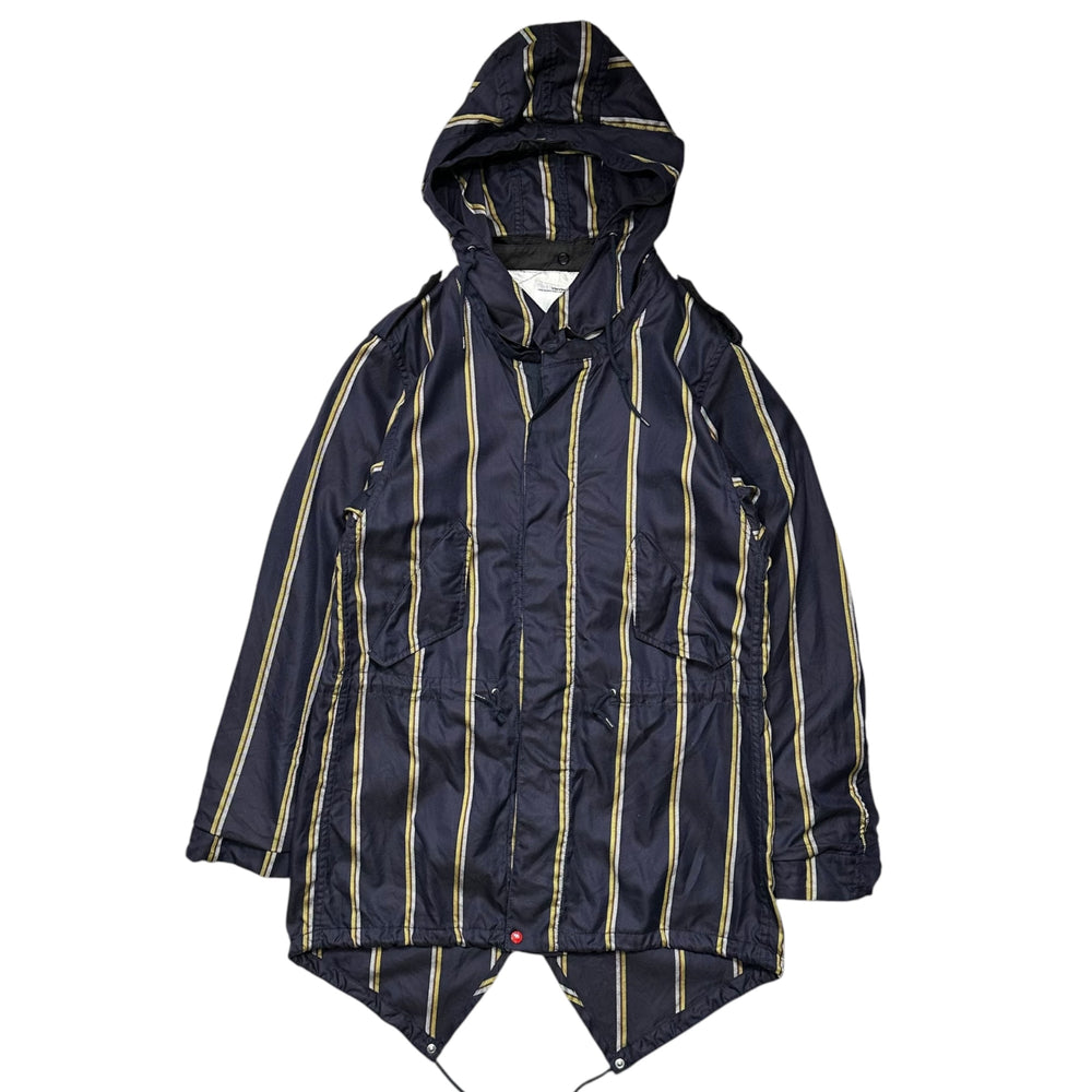 VISVIM(ビズビム/ヴィズヴィム) 2000's Fishtail Striped Coat フィッシュテール ストライプ コート M ネイビー×イエロー 00s アーカイブ