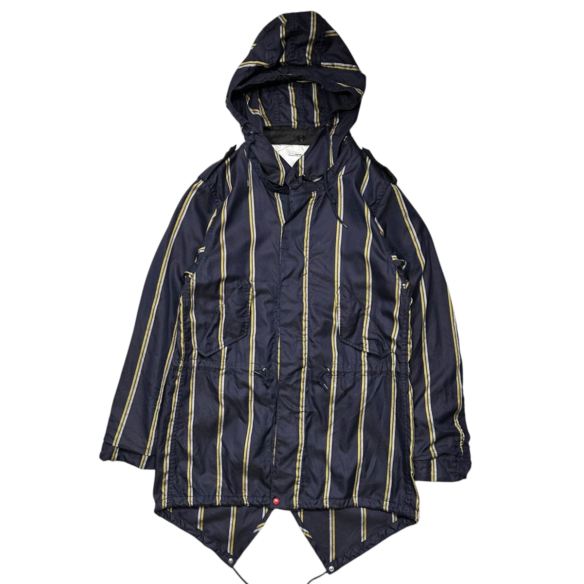 VISVIM(ビズビム/ヴィズヴィム) 2000's Fishtail Striped Coat フィッシュテール ストライプ コート M ネイビー×イエロー 00s アーカイブ