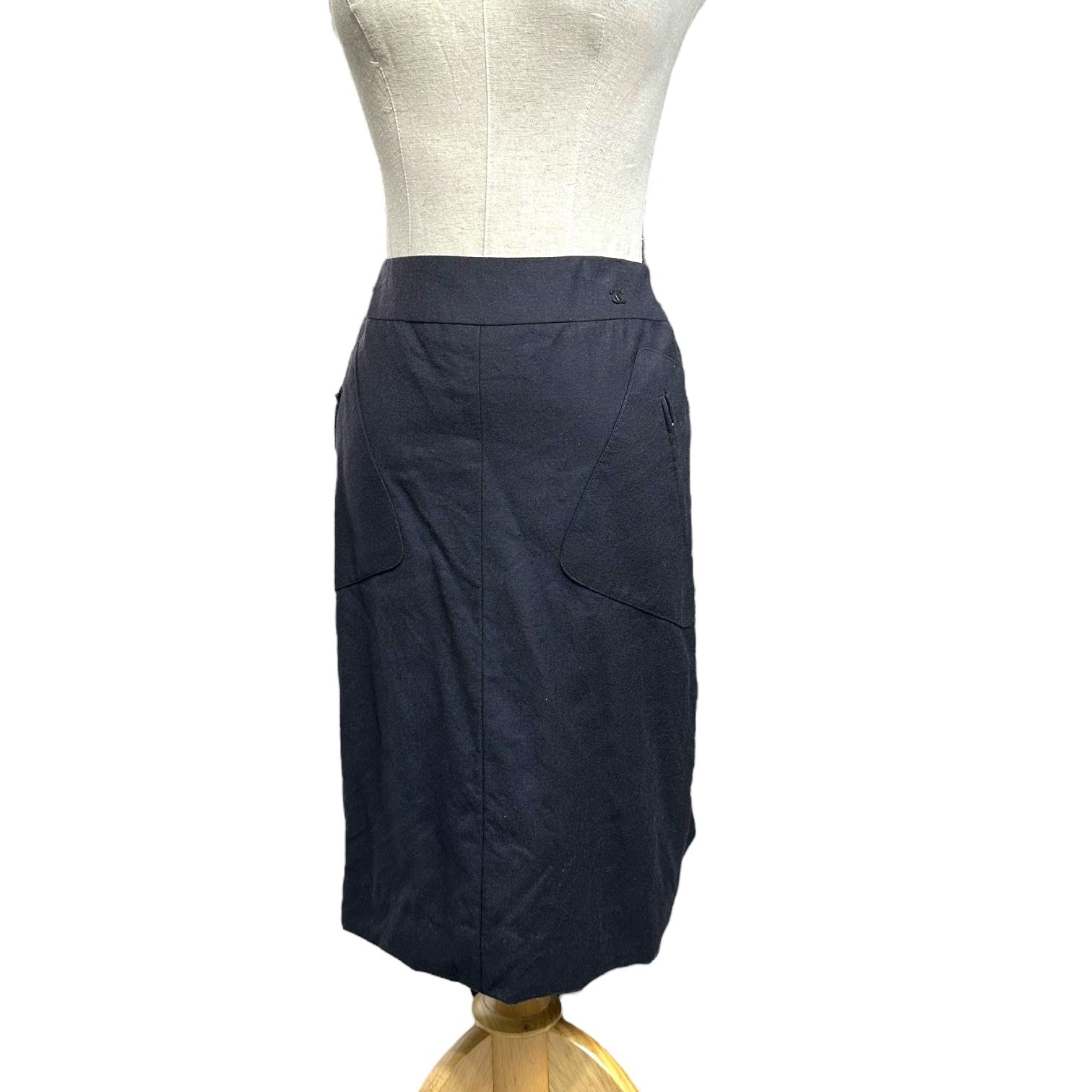 CHANEL(シャネル) 03AW  Wool Cashmere Silk Coco Mark Side Zip Skirt with Pockets  ウール カシミヤ シルク ポケット付き ココマーク サイド ジップ スカート P21953V10471 34(XS程度) ブラック