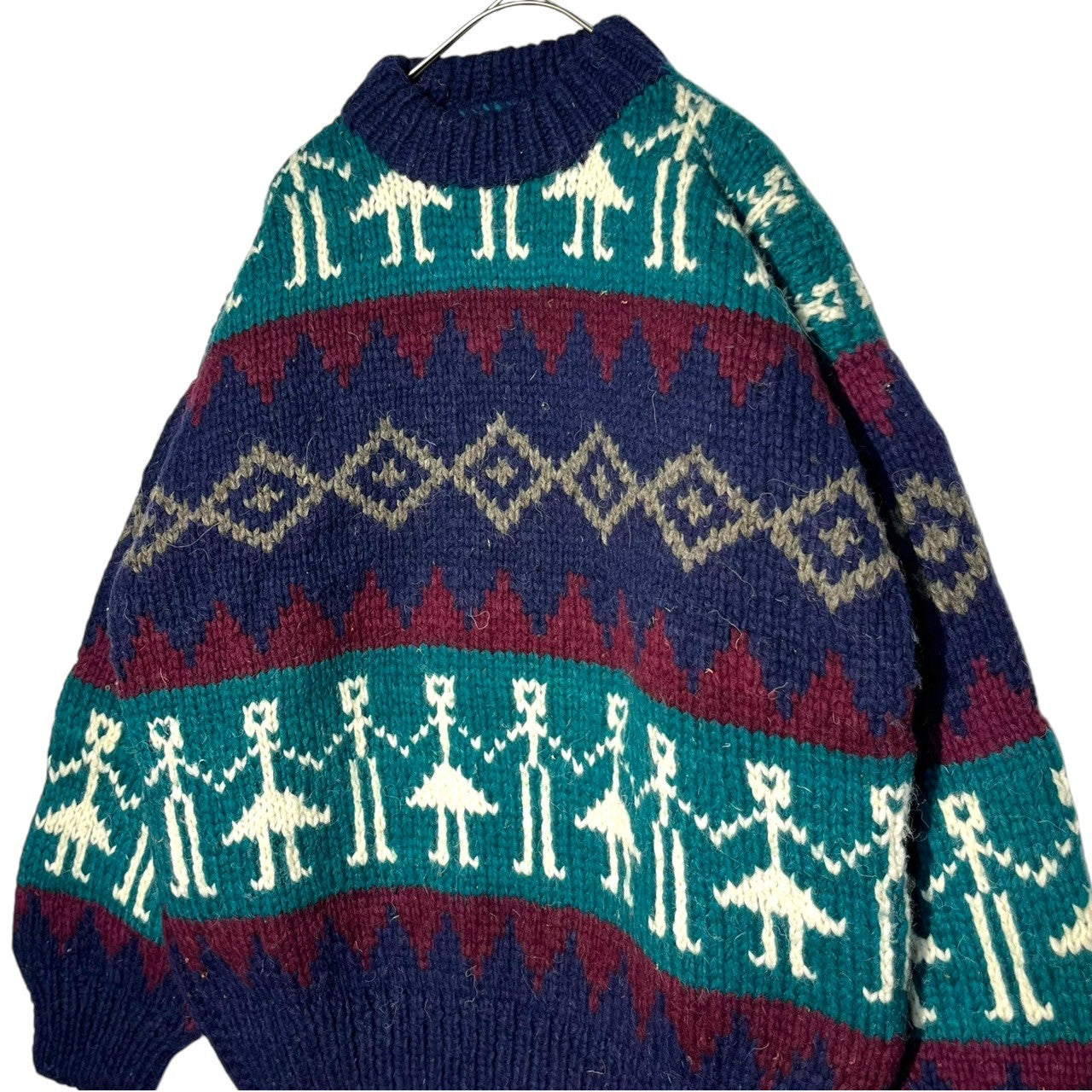 INDIGENOUS DESIGNS(インディアンデザインズ) Ecuador made Indian low gauge knit エクアドル製 インディアン ローゲージ ニット M ネイビー×グリーン 環境保護 サスティナブル オーガニック