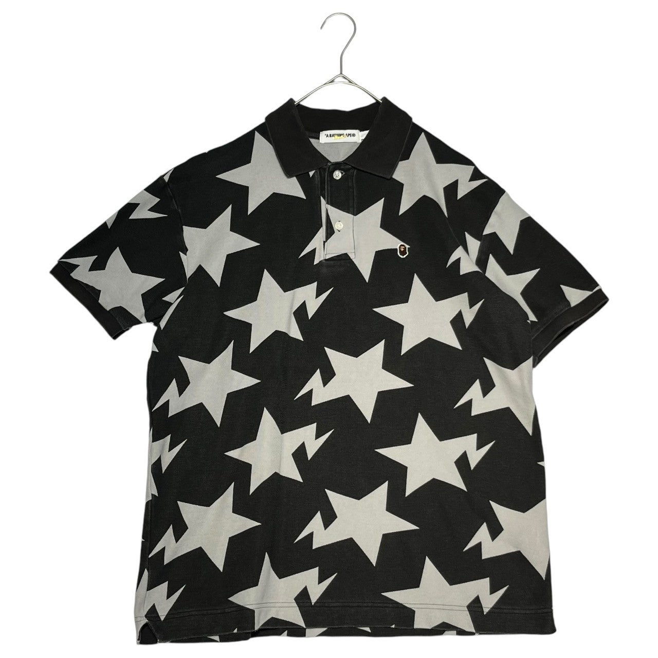 A BATHING APE(アベイシングエイプ) 00's BAPE STA one point logo polo shirt ベイプ スタ ワンポイント ロゴ ポロシャツ ブラック×グレー L ブラック×グレー