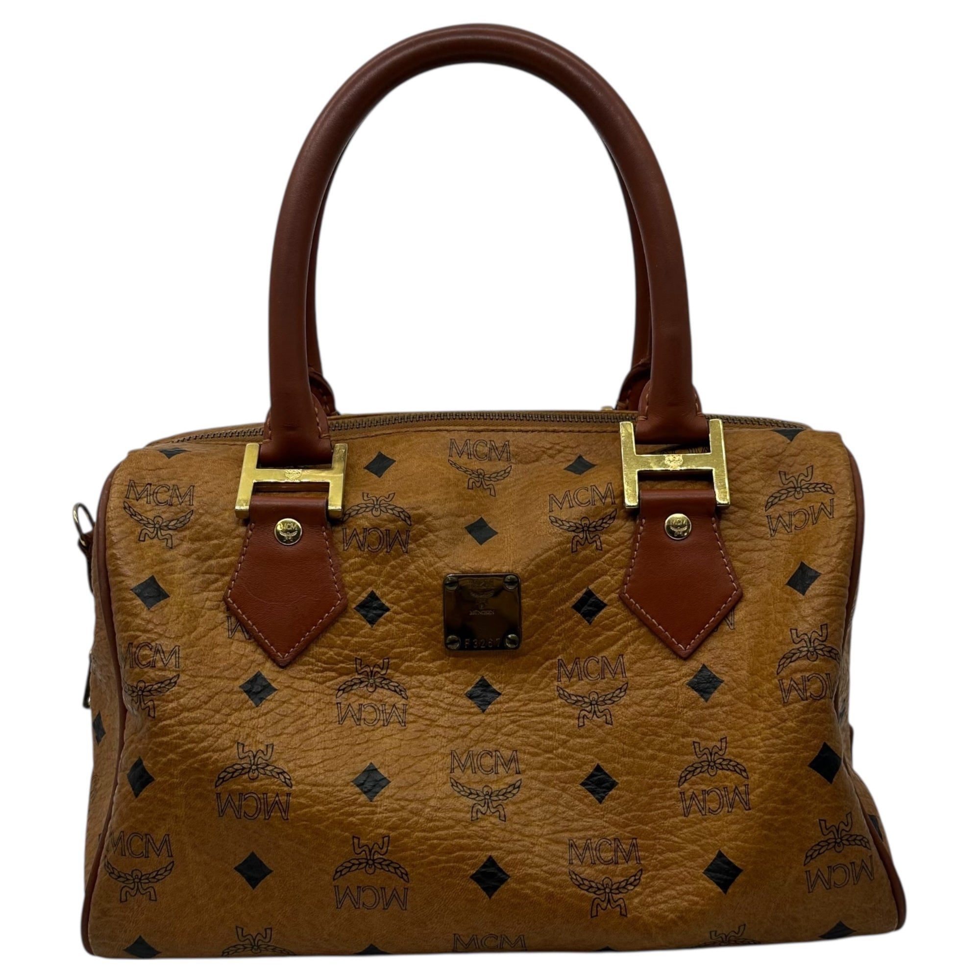 MCM(エムシーエム) Monogram Mini Boston Bag モノグラム ミニ ボストン バッグ ブラウン ハンド