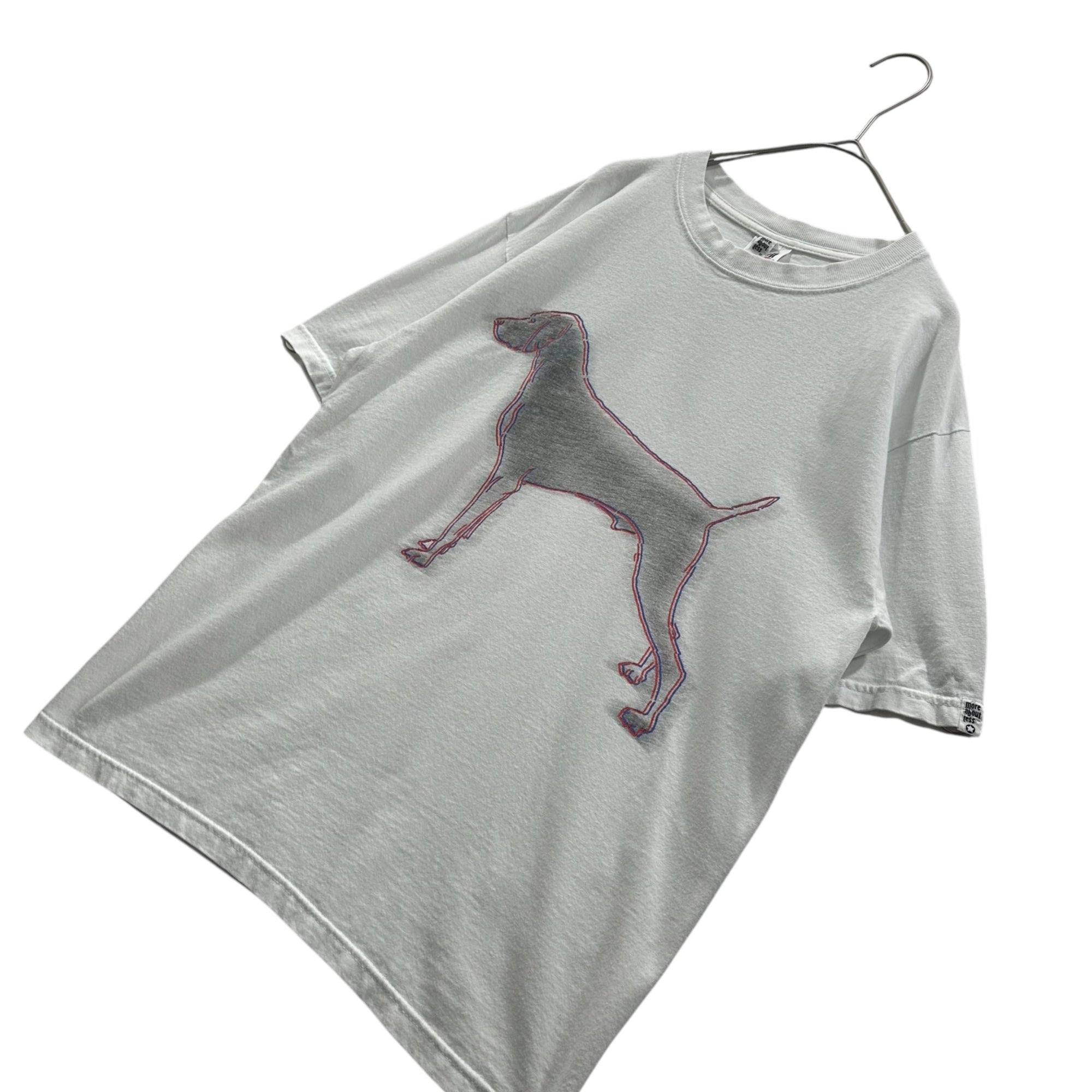 MORE ABOUT LESS(モアアバウトレス) Dog illustration print s/s T-shirt ドッグ イラスト プリント 半袖 Tシャツ M ホワイト×レッド×ブルー