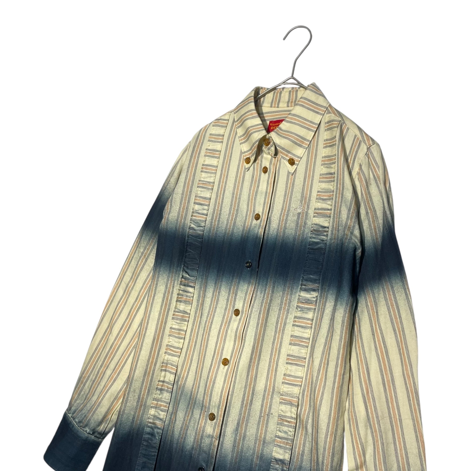 Vivienne Westwood RED LABEL(ヴィヴィアンウエストウッドレッドレーベル) OLD Front ribbon gradation striped shirt オールド 前リボン グラデーション ストライプ シャツ 357-01-86012 2(M) アイボリー×ネイビー